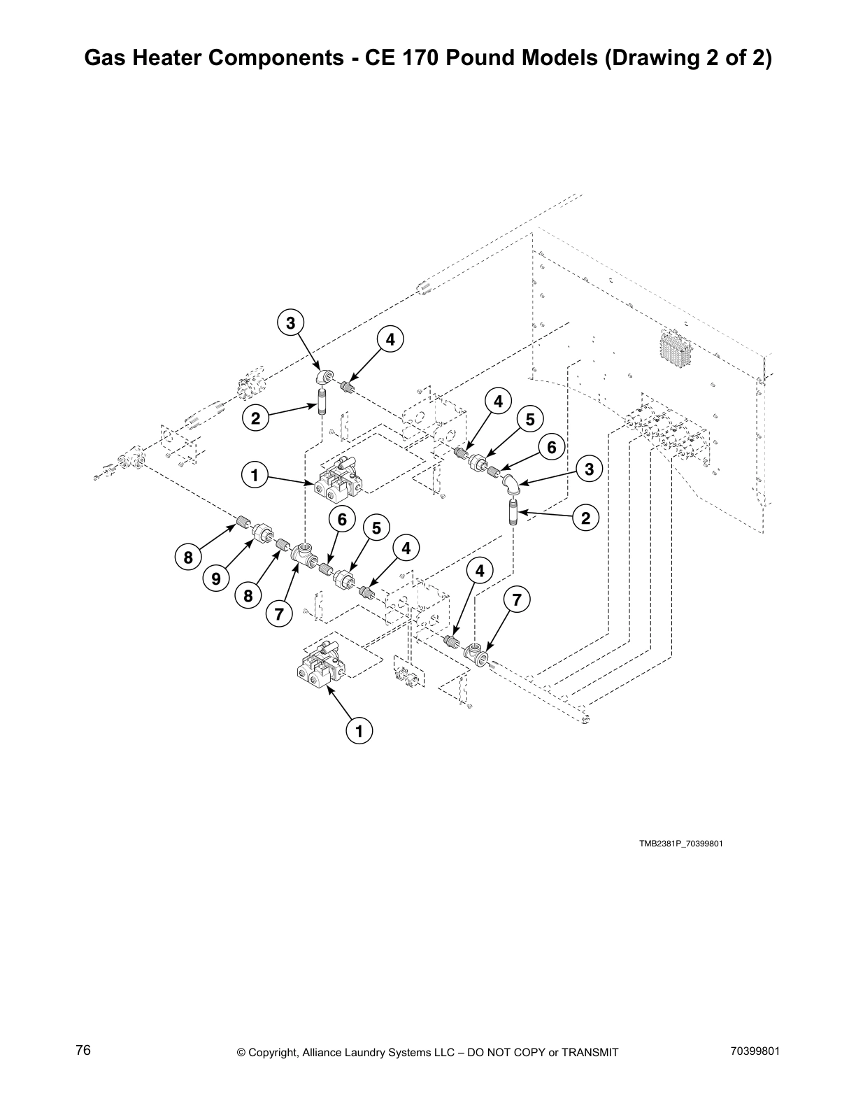 Gas Heater Components - CE 170 Pound Models (Drawing 2 of 2)