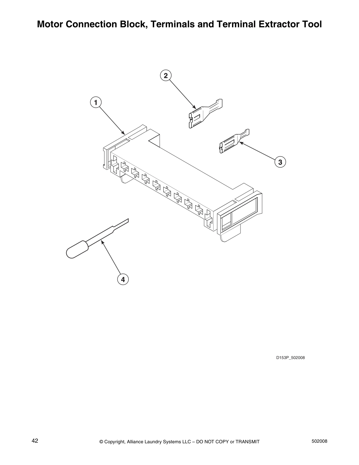 Motor Connection Block, Terminals and Terminal Extractor Tool