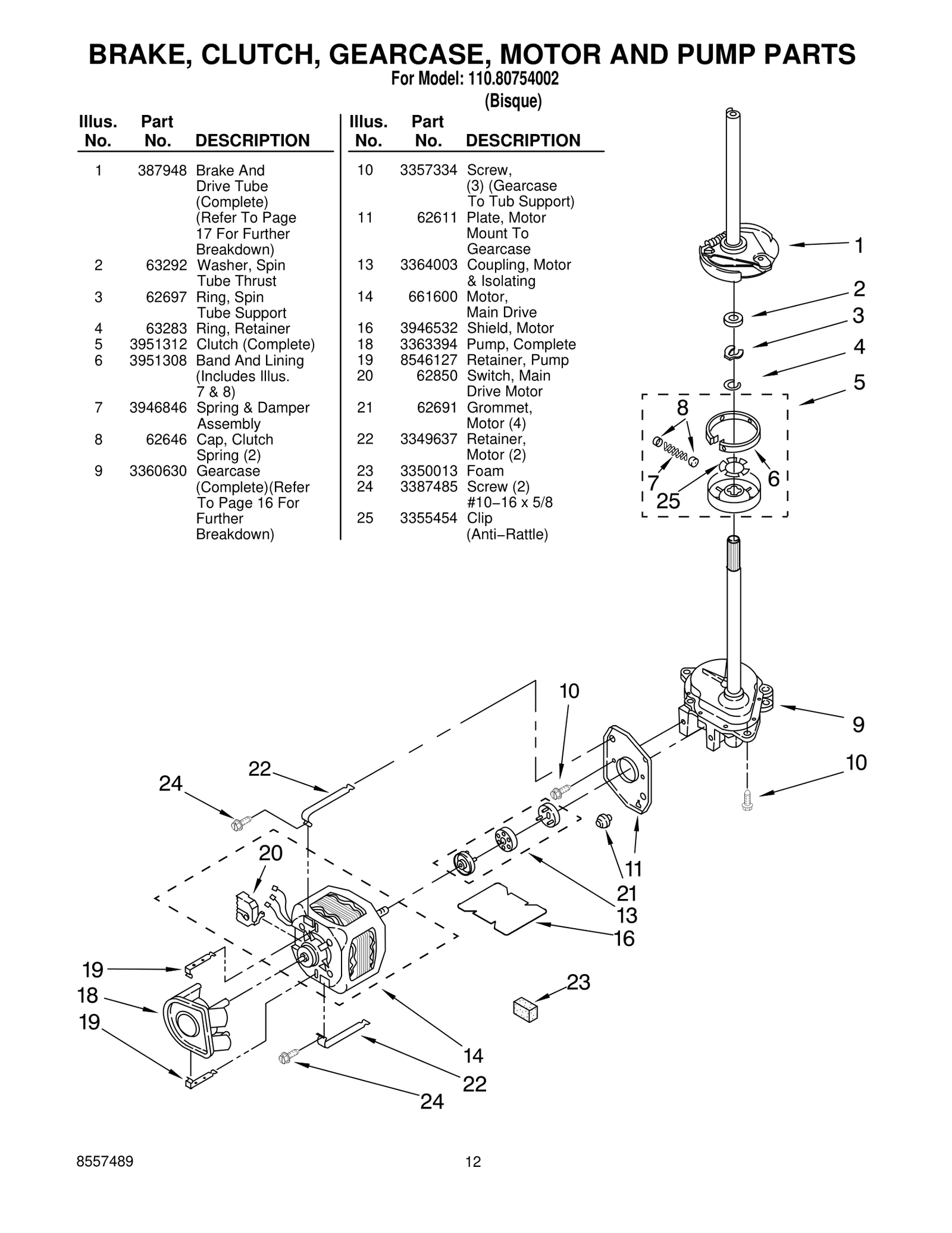 BRAKE, CLUTCH, GEARCASE, MOTOR AND PUMP PARTS