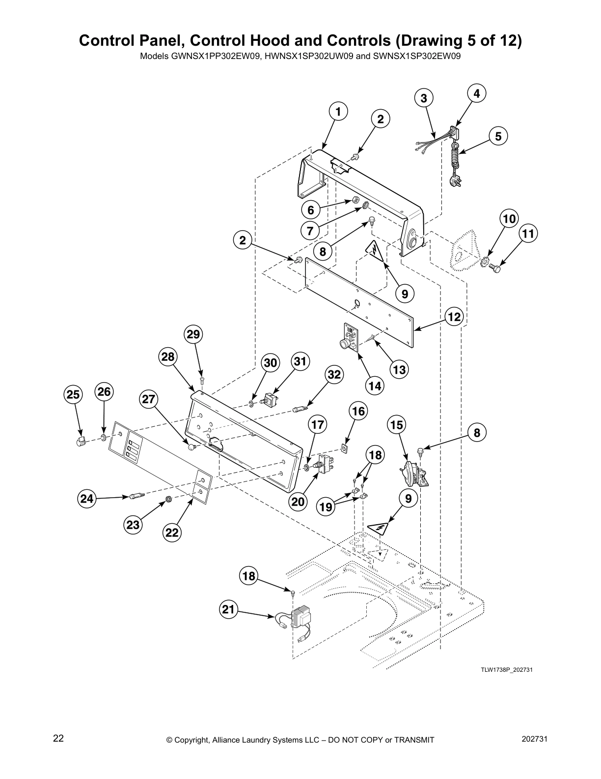 Control Panel, Control Hood and Controls (Drawing 5 of 12)