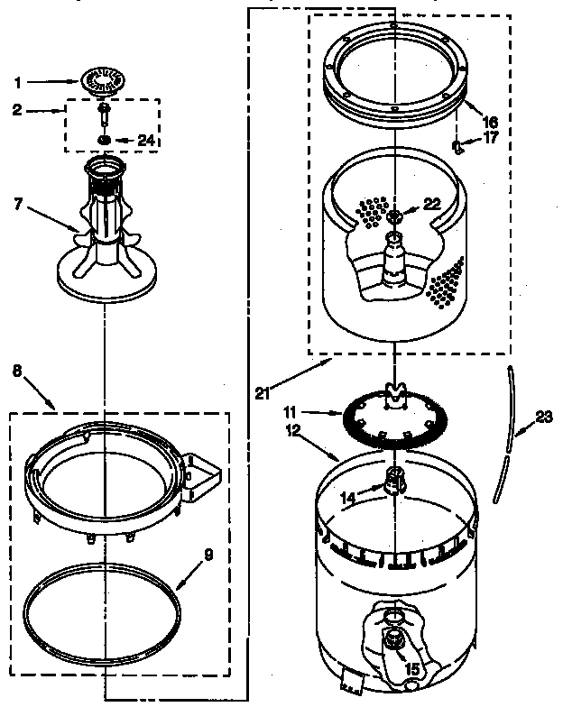 AGITATOR, BASKET AND TUB