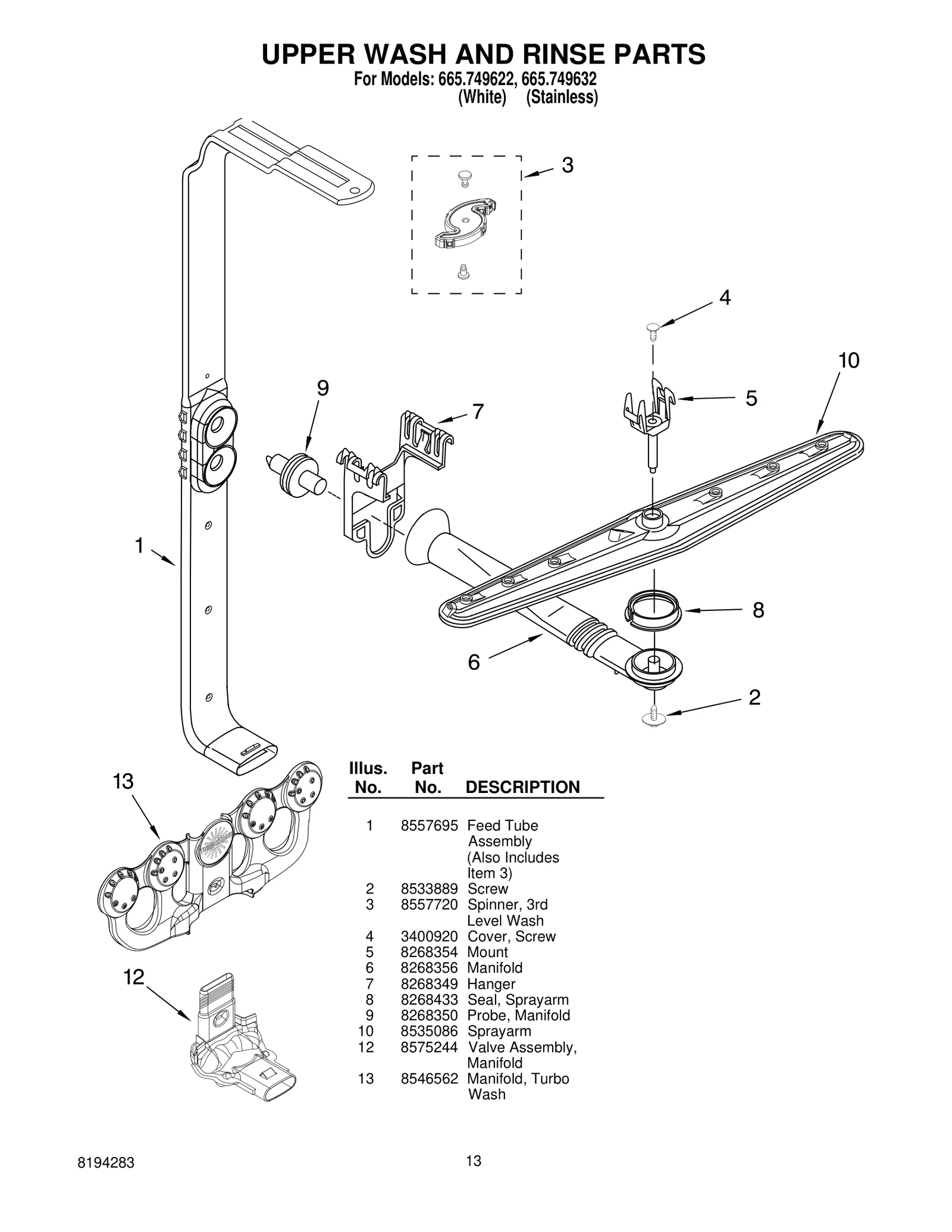 UPPER WASH AND RINSE PARTS