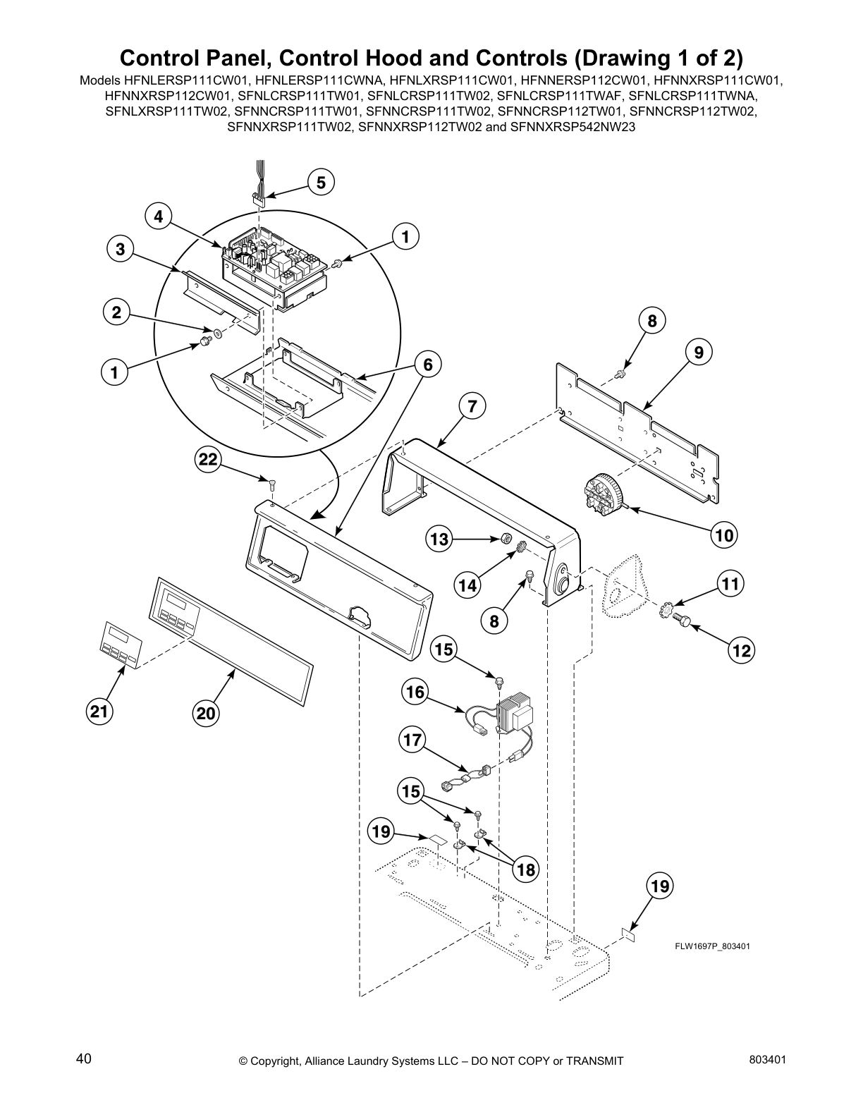 Control Panel, Control Hood and Controls (Drawing 1 of 2)
