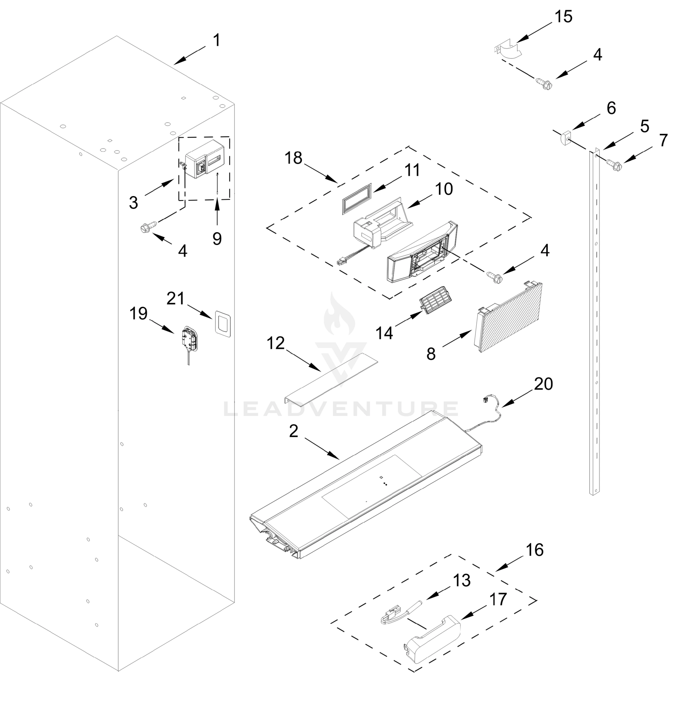 REFRIGERATOR LINER AND CONTROL PARTS