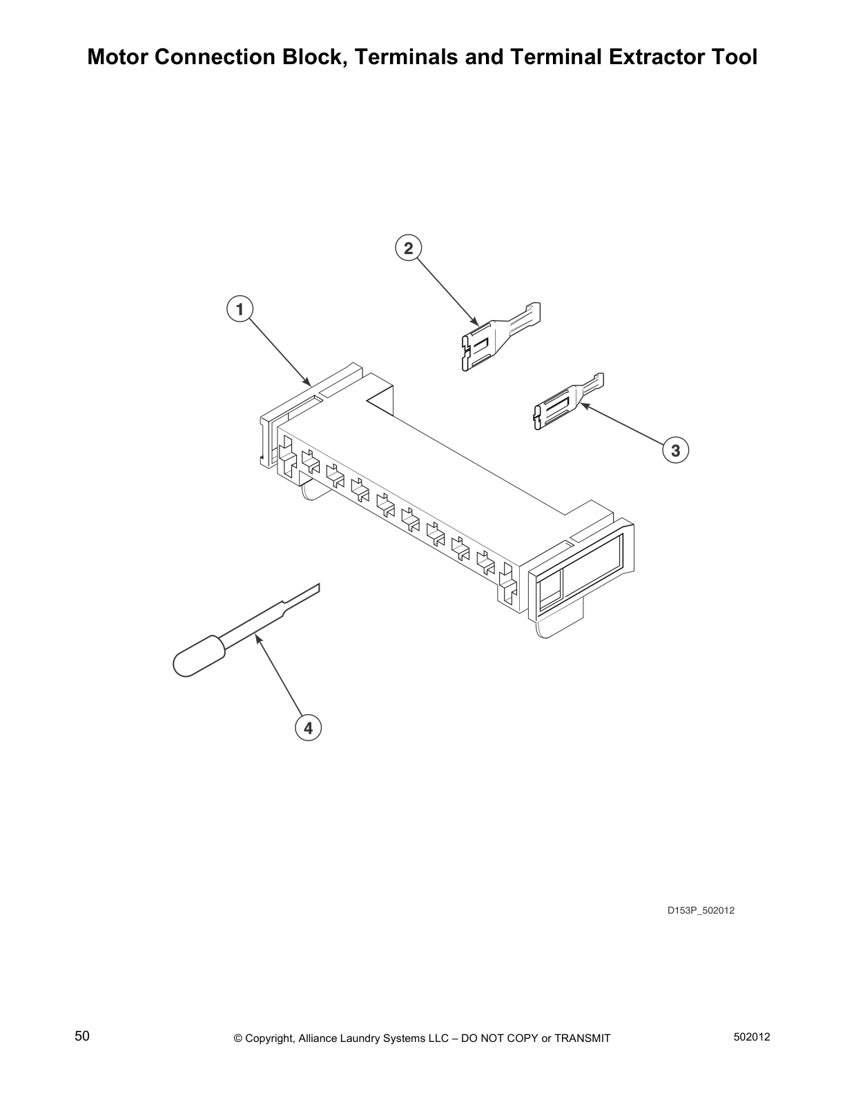 Motor Connection Block, Terminals and Terminal Extractor Tool