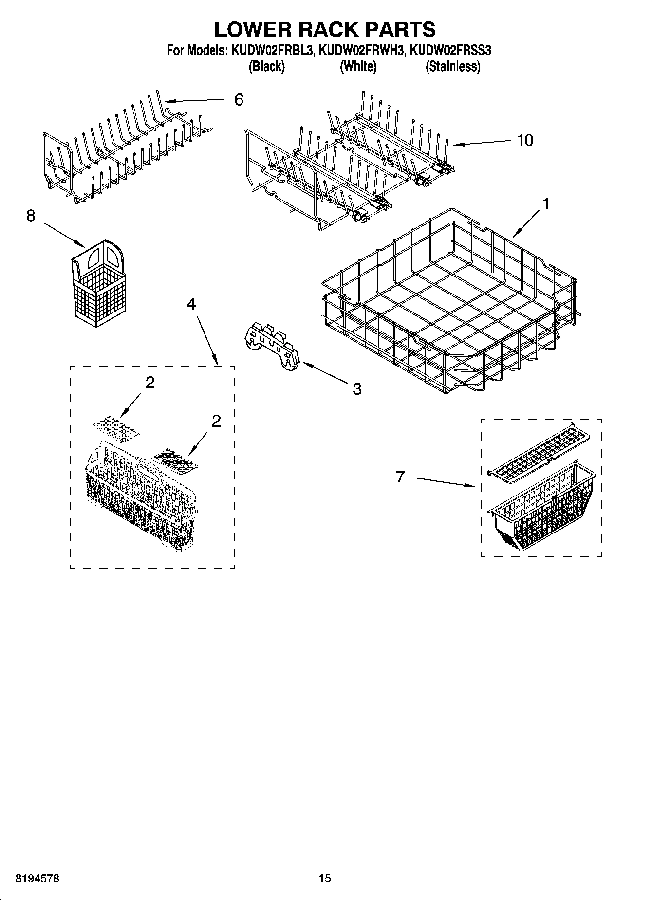 12 - LOWER RACK PARTS, OPTIONAL PARTS (NOT INCLUDED)