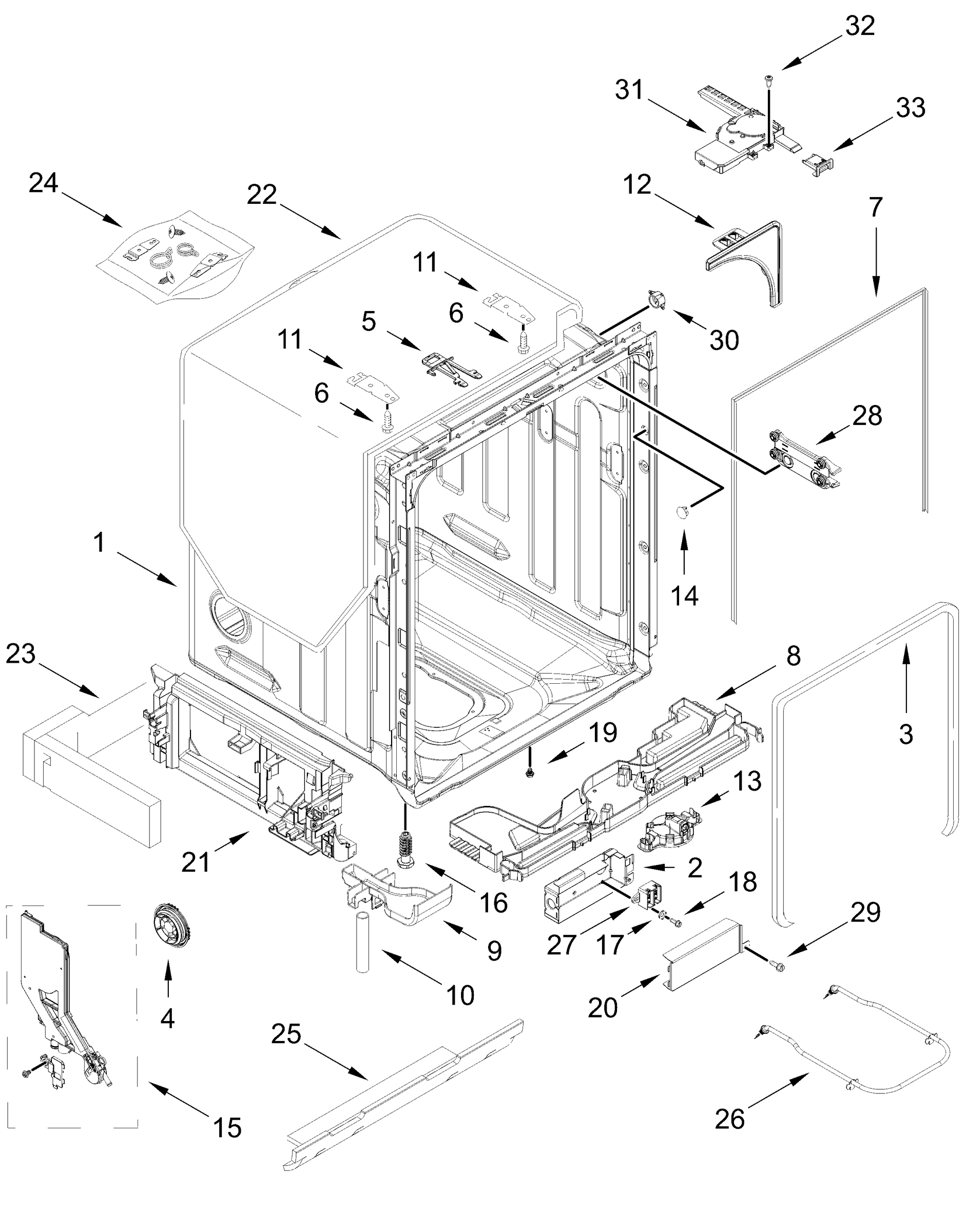 TUB AND FRAME PARTS