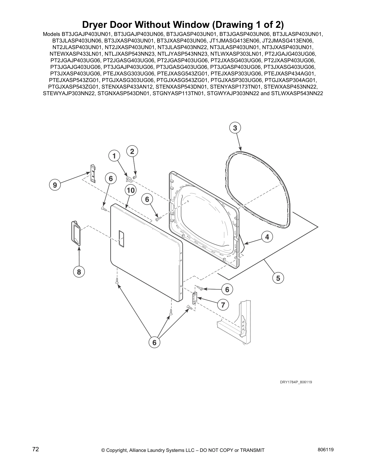 Dryer Door Without Window (Drawing 1 of 2)