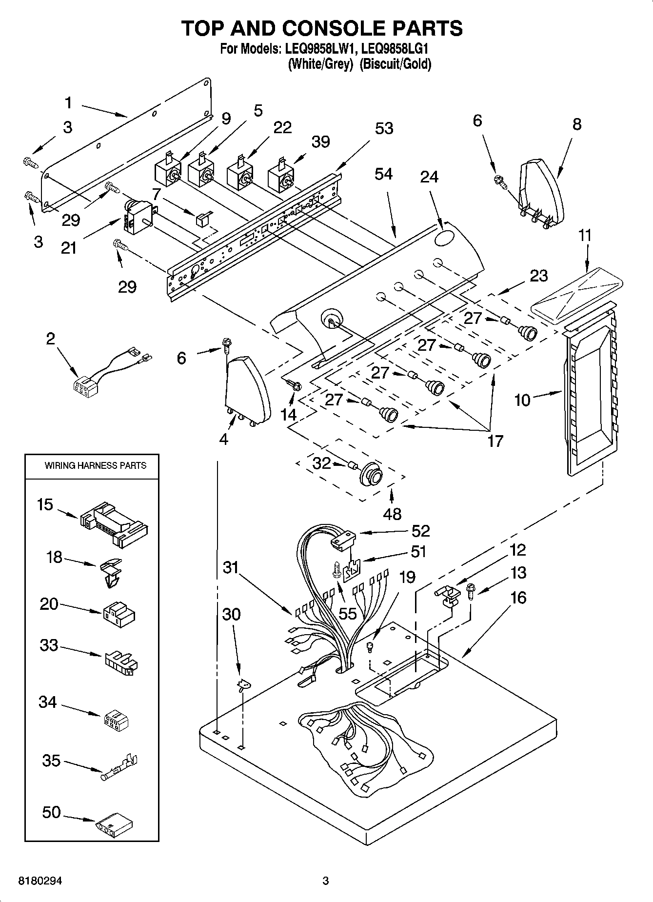 02 - TOP AND CONSOLE PARTS OPTIONAL PARTS (NOT INCLUDED)