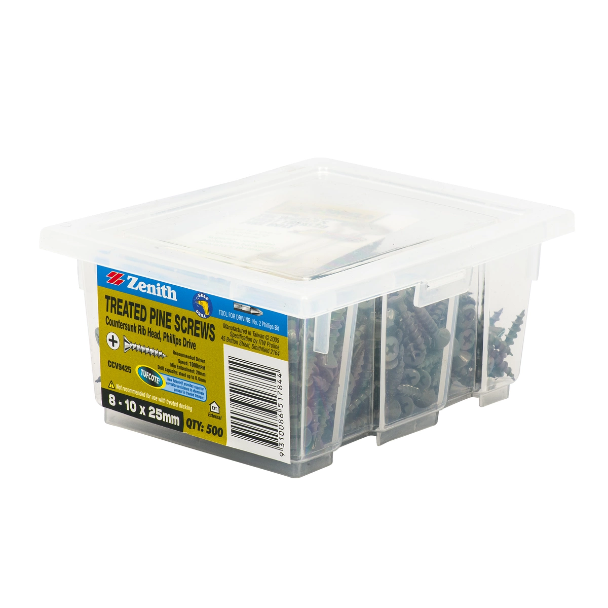 ZENITH® 8G x 25mm TUFCOTE®, Phillips Drive, Treated Pine Screws – External Use – 500 Pack