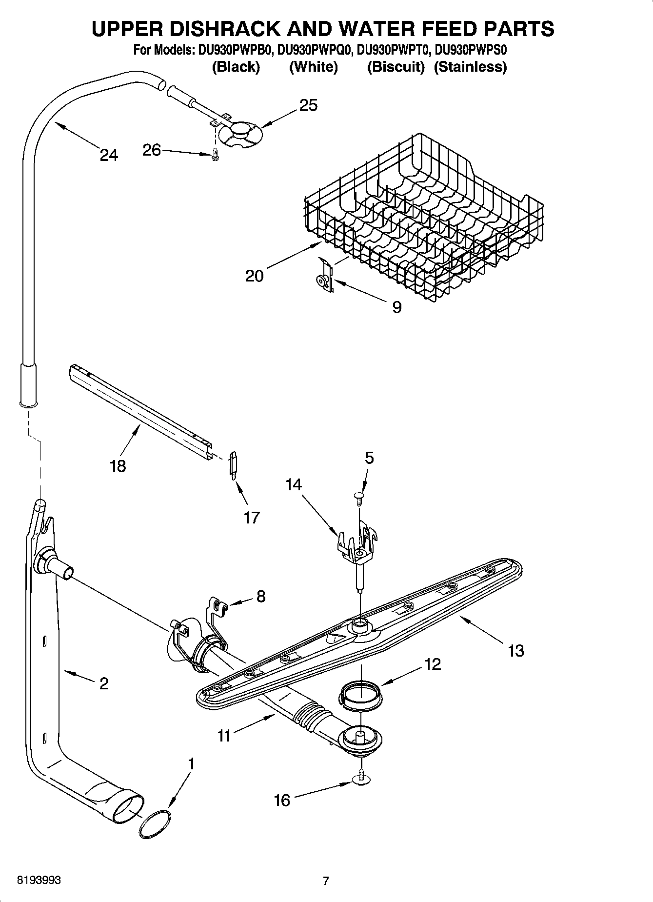 05 - UPPER DISHRACK AND WATER FEED PARTS