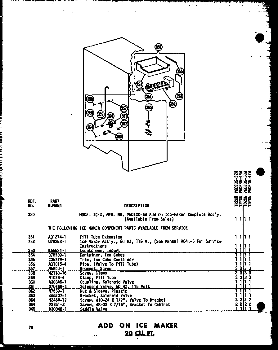 01 - ADD ON ICE MAKER 20 CU. FT.