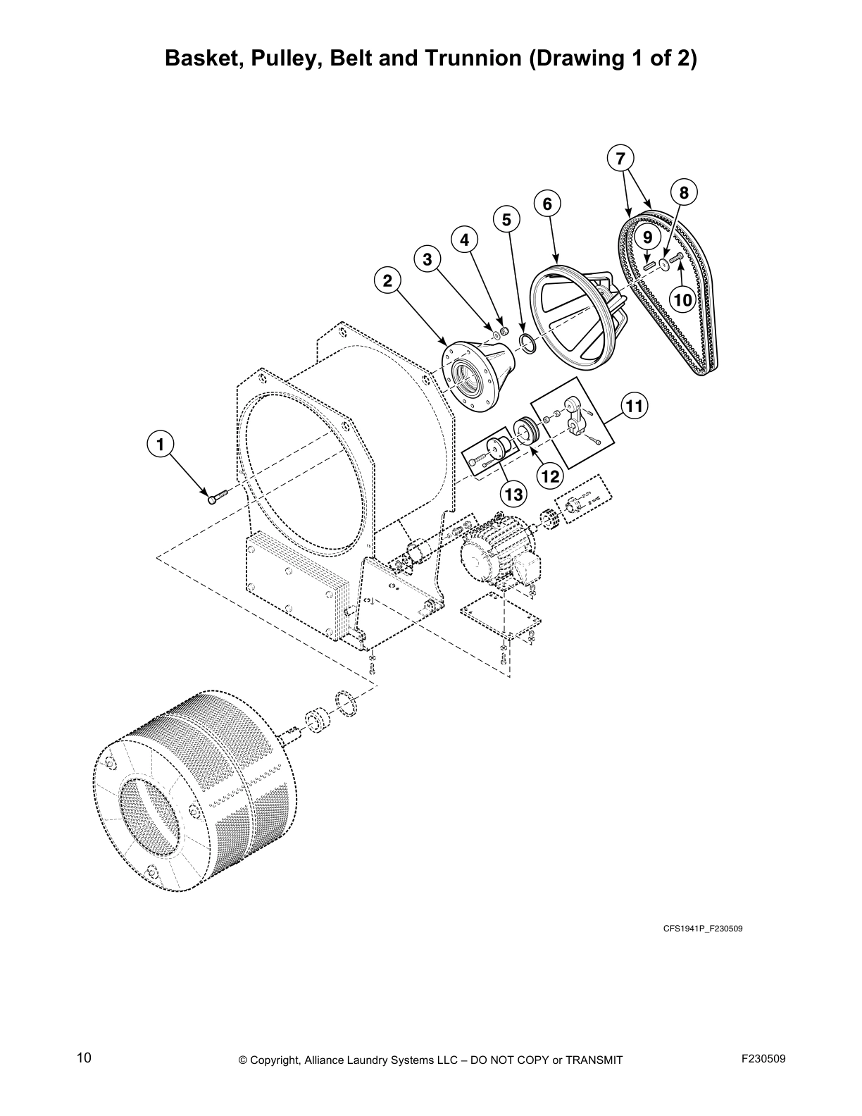 Basket, Pulley, Belt and Trunnion (Drawing 1 of 2)