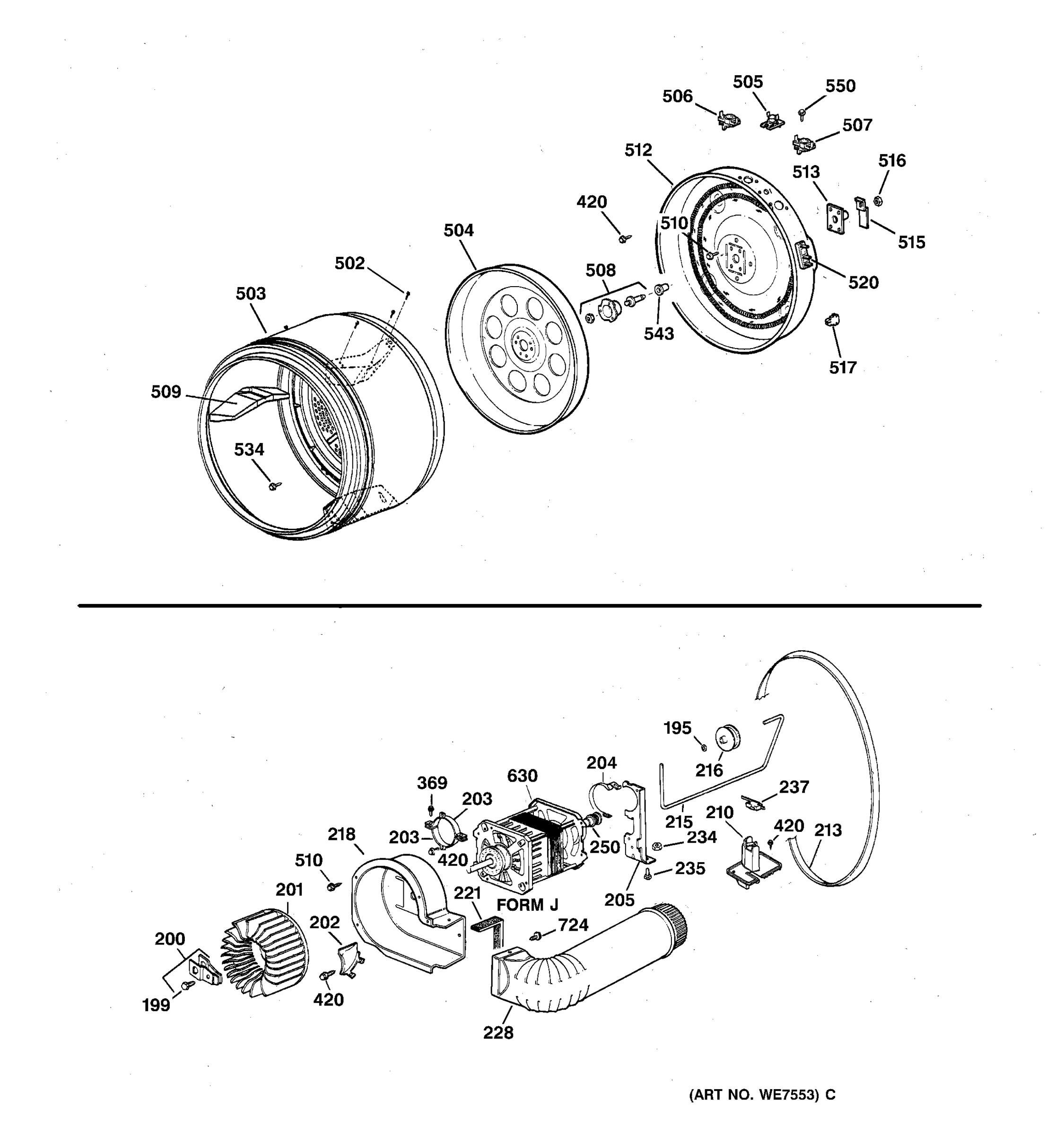 DRUM, HEATER ASM., BLOWER & DRIVE ASSEMBLY