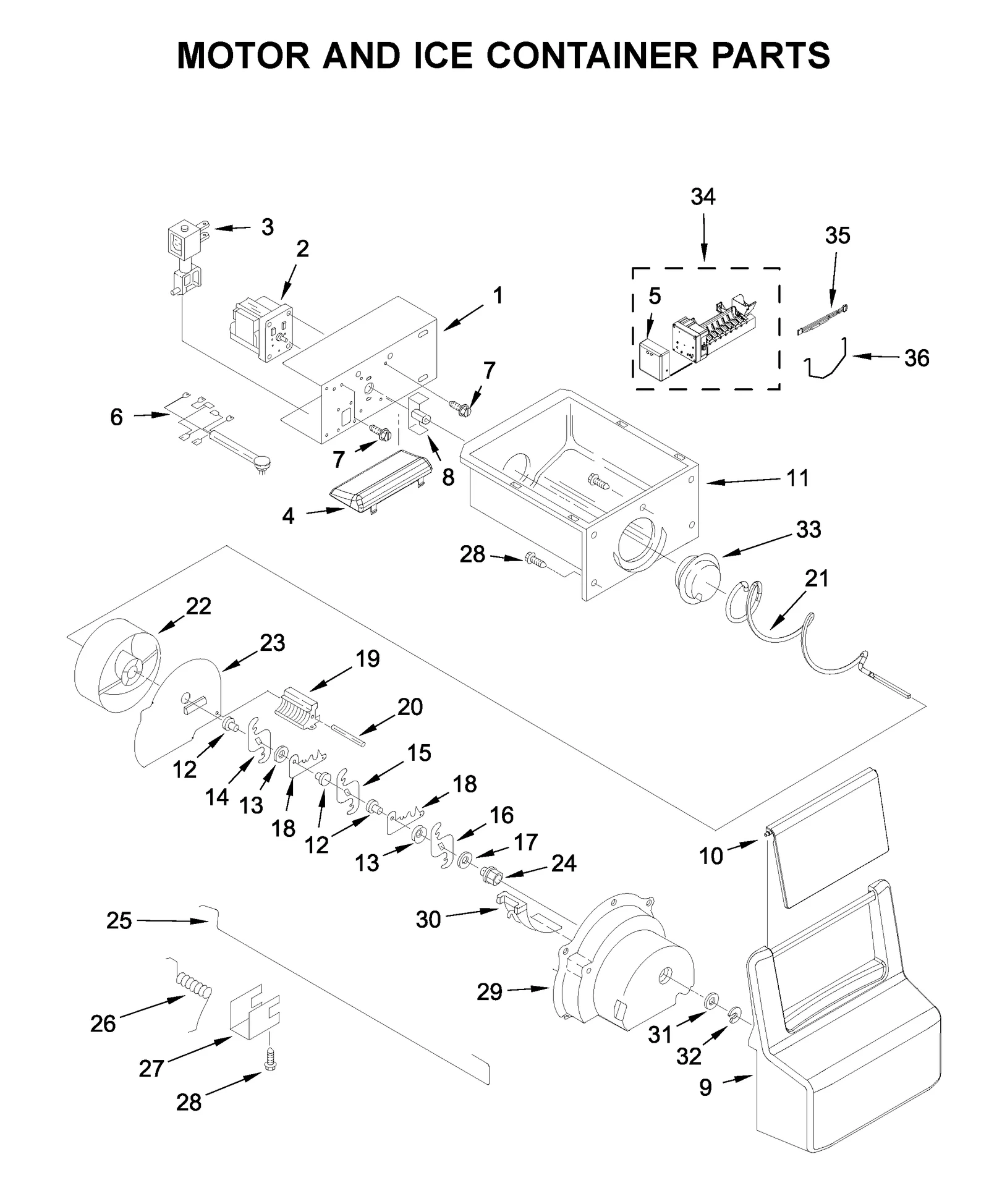 MOTOR AND ICE CONTAINER PARTS