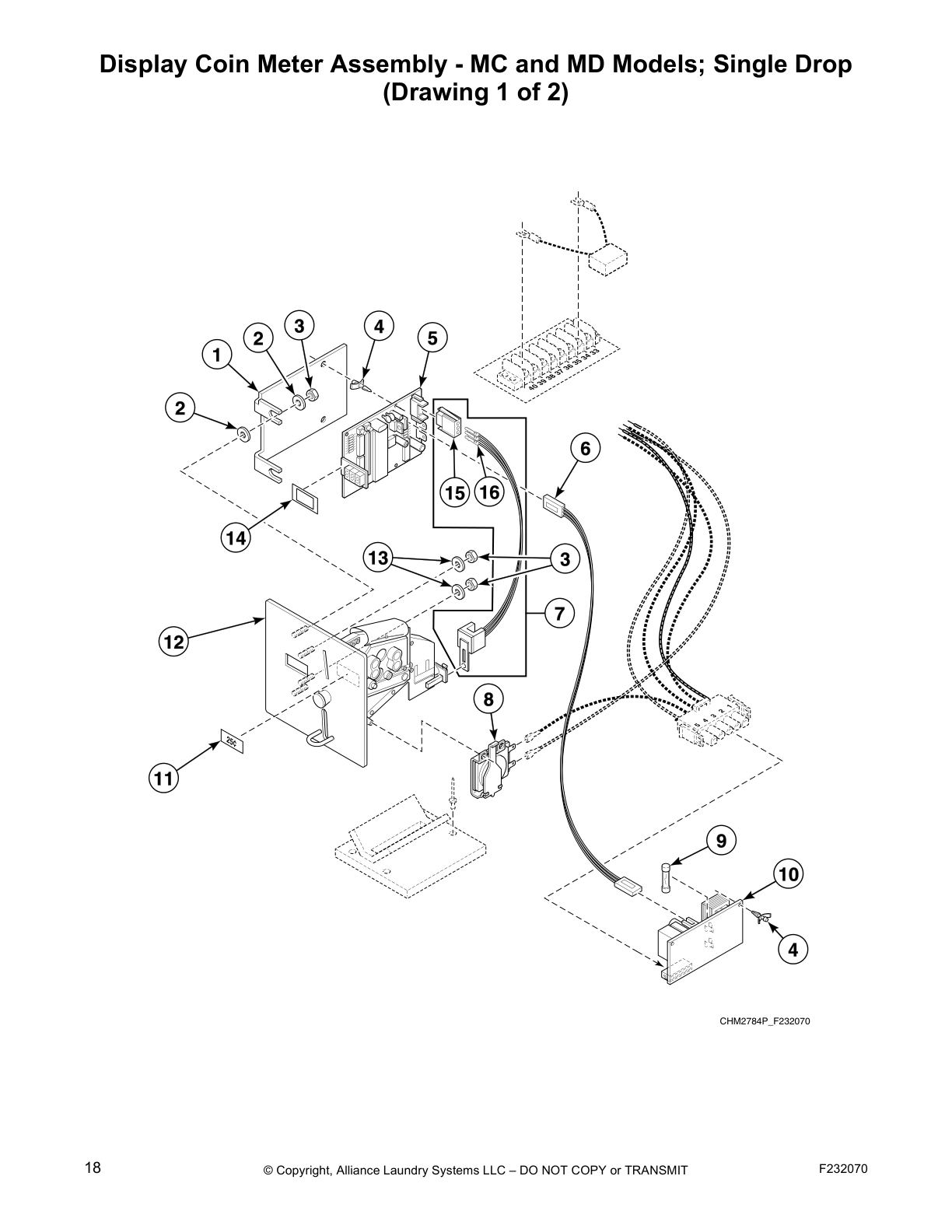Display Coin Meter Assembly - MC and MD Models; Single Drop
(Drawing 1 of 2)