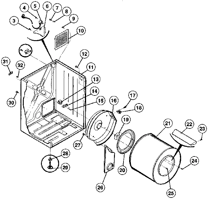 CABINET, DRUM, HEAT DUCT