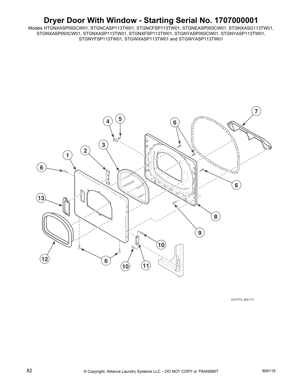 Dryer Door With Window - Starting Serial No. 1707000001