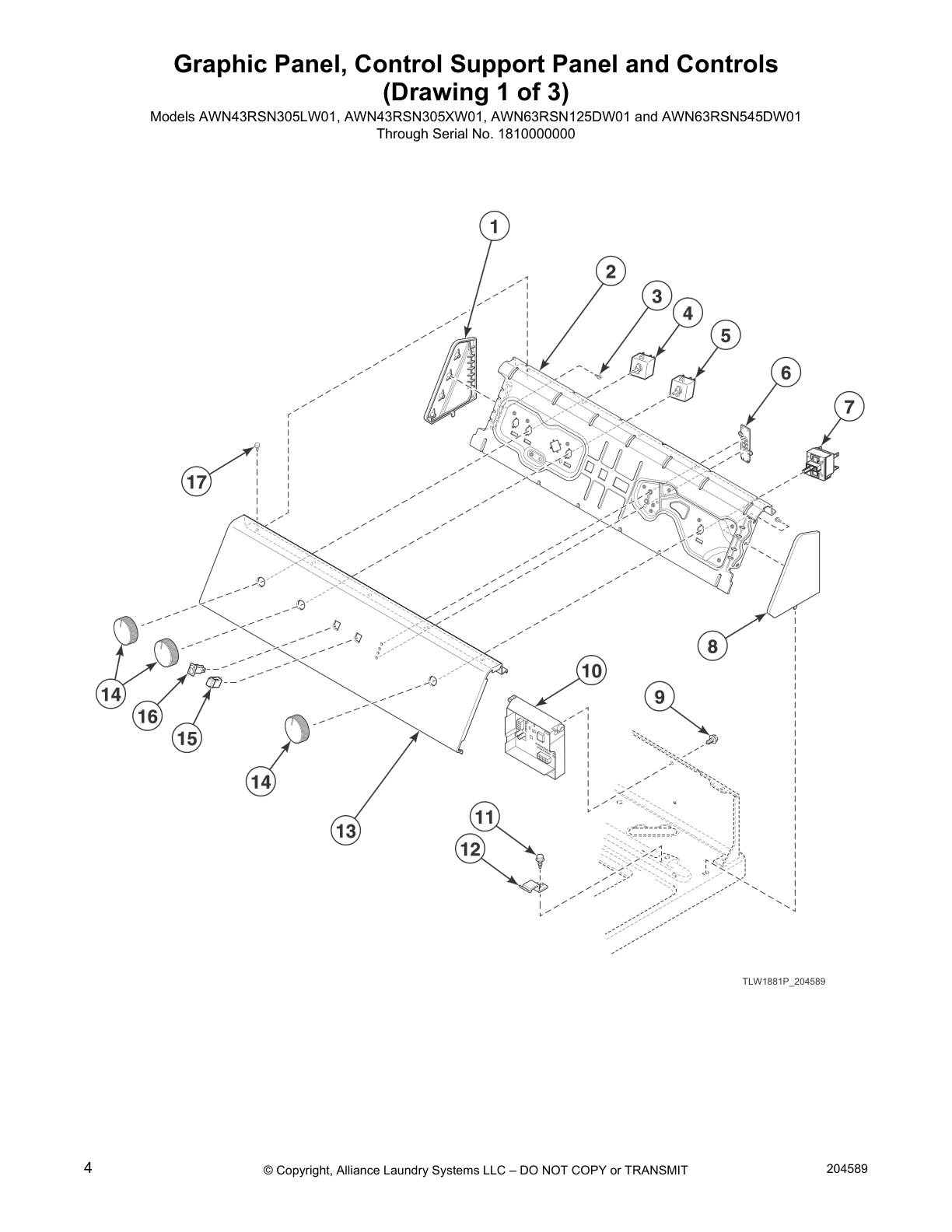 Graphic Panel, Control Support Panel and Controls 
(Drawing 1 of 3)