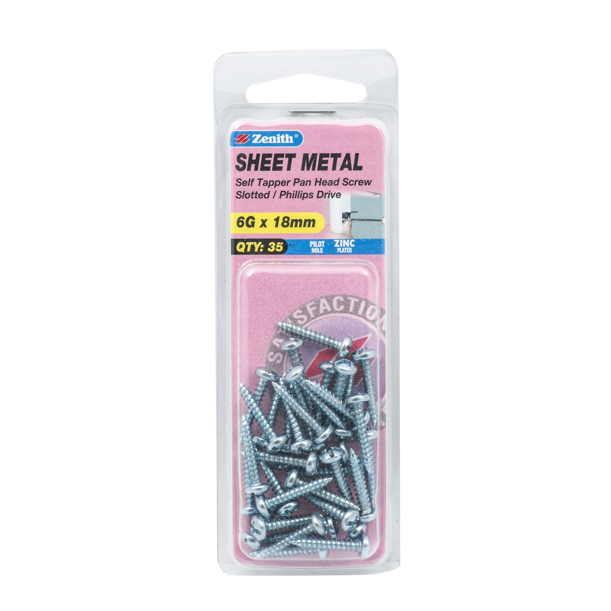 ZENITH® 6G x 18mm Zinc Plated, Self Tapping, Combination Drive, Sheet Metal Screws – Internal Use – 35 Pack