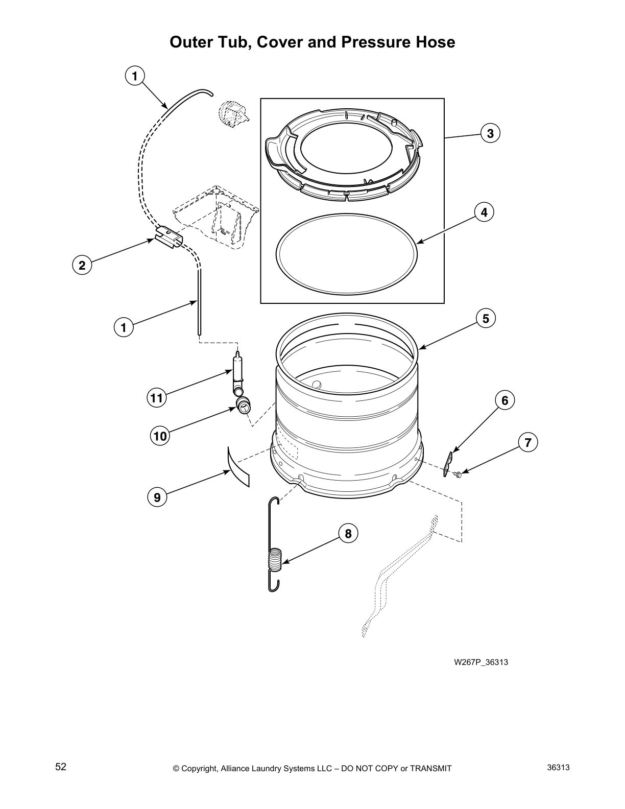 Outer Tub, Cover and Pressure Hose