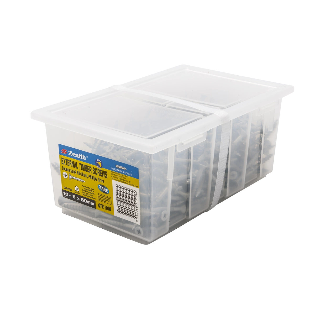 ZENITH® 10G x 50mm Galvanised, Phillips Drive, Timber Screws – External Use – 500 Pack