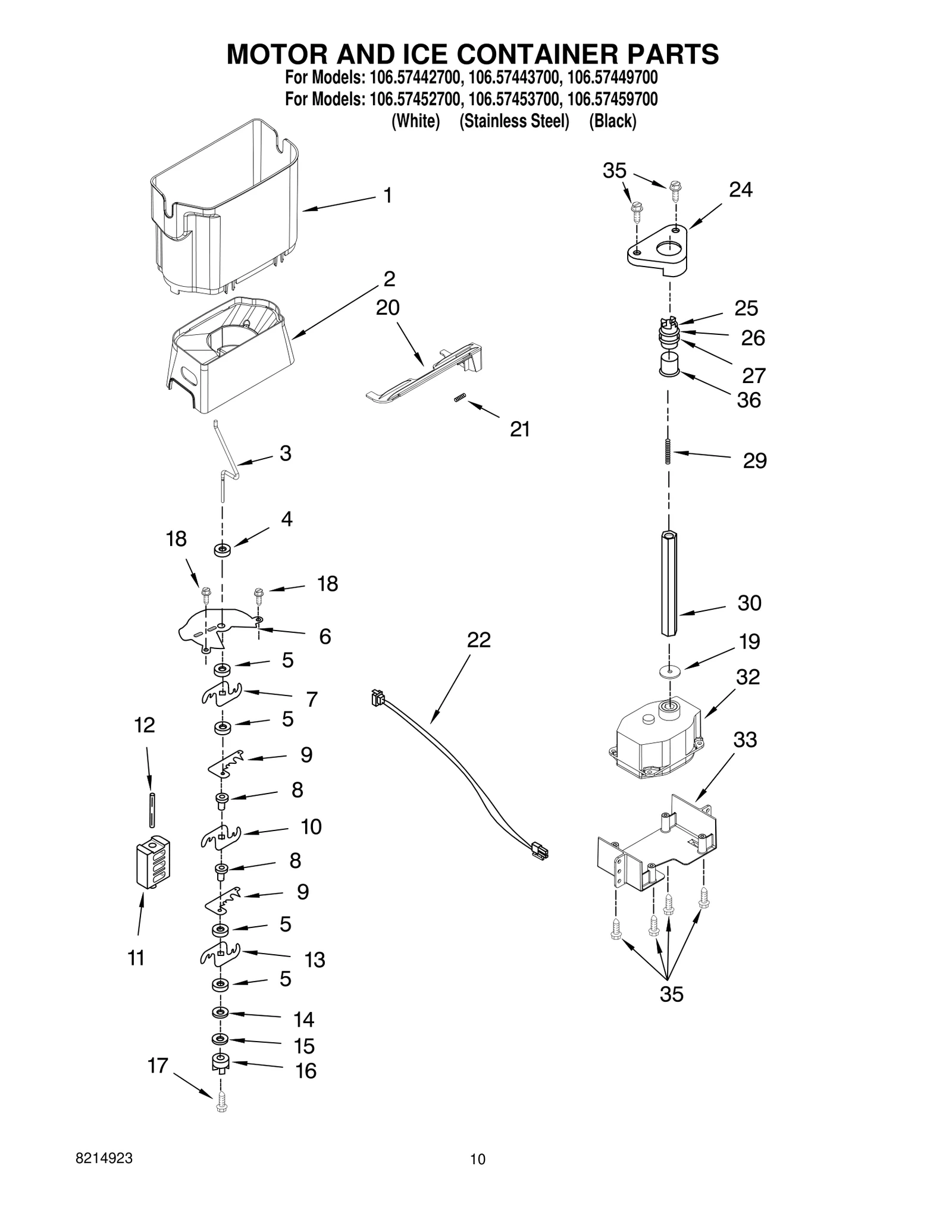 MOTOR AND ICE CONTAINER PARTS