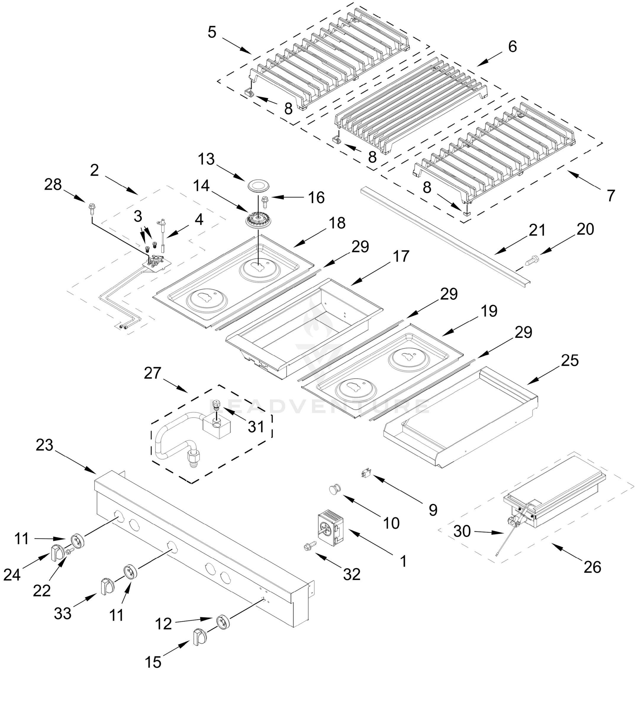 COOKTOP, BURNER, GRIDDLE, AND GRILL PARTS