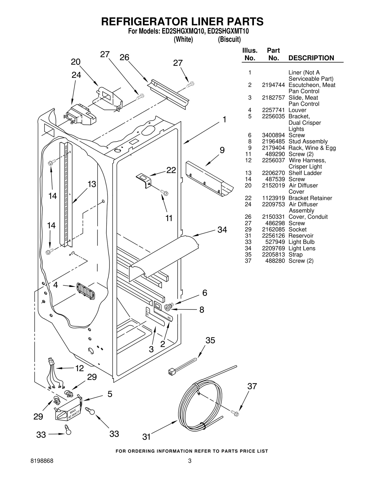 REFRIGERATOR LINER PARTS