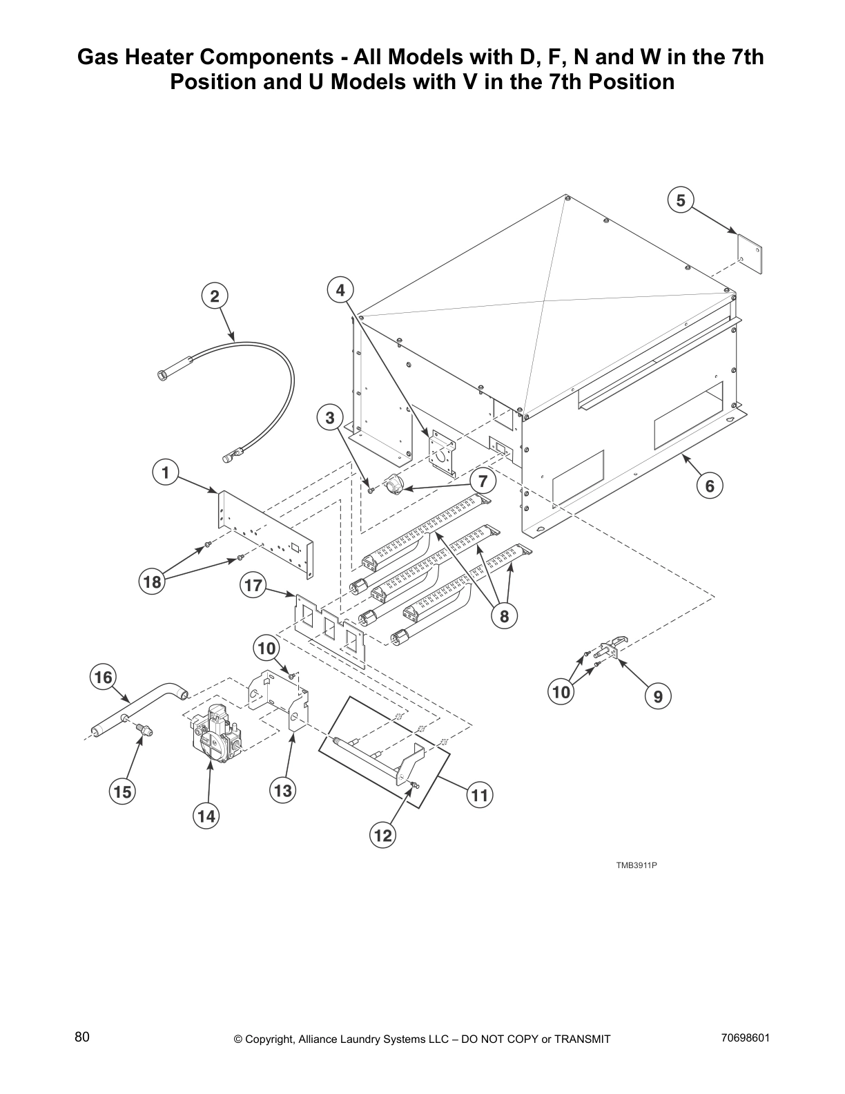 Gas Heater Components - All Models with D, F, N and W in the 7th 
Position and U Models with V in the 7th Position
