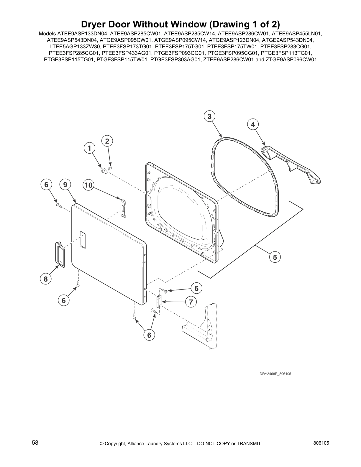 Dryer Door Without Window (Drawing 1 of 2)