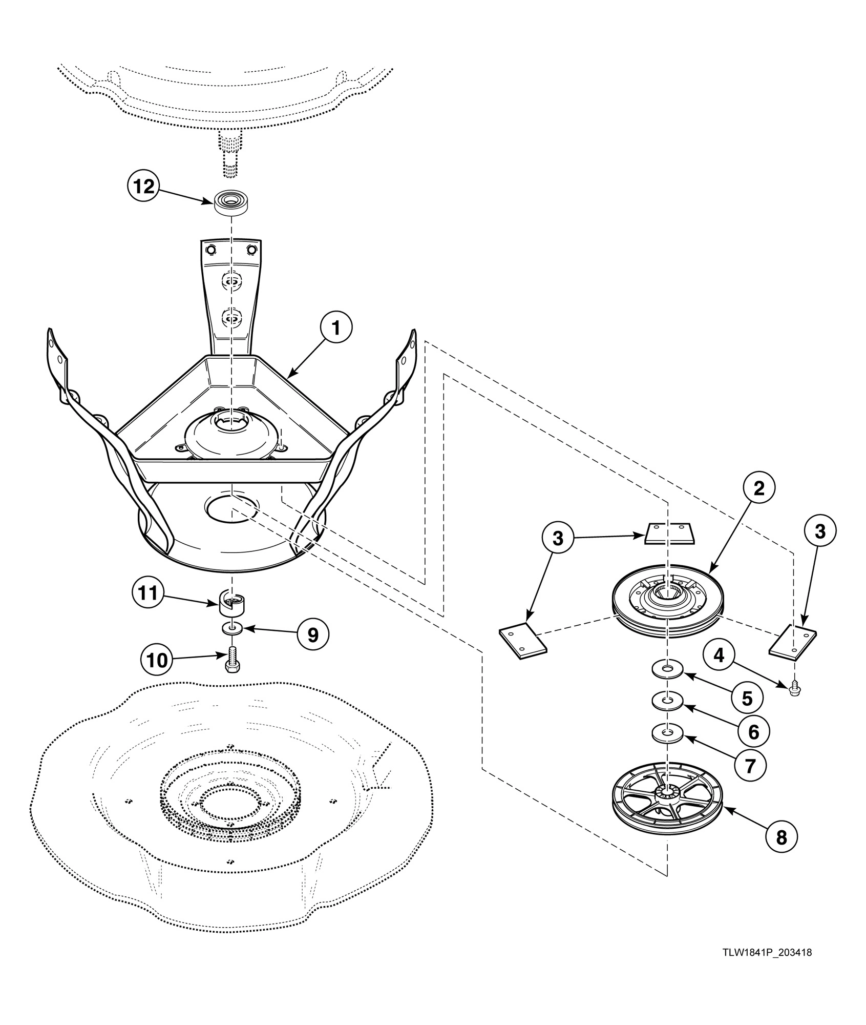 Weldment and Bearing Assembly, Brake and Pulley