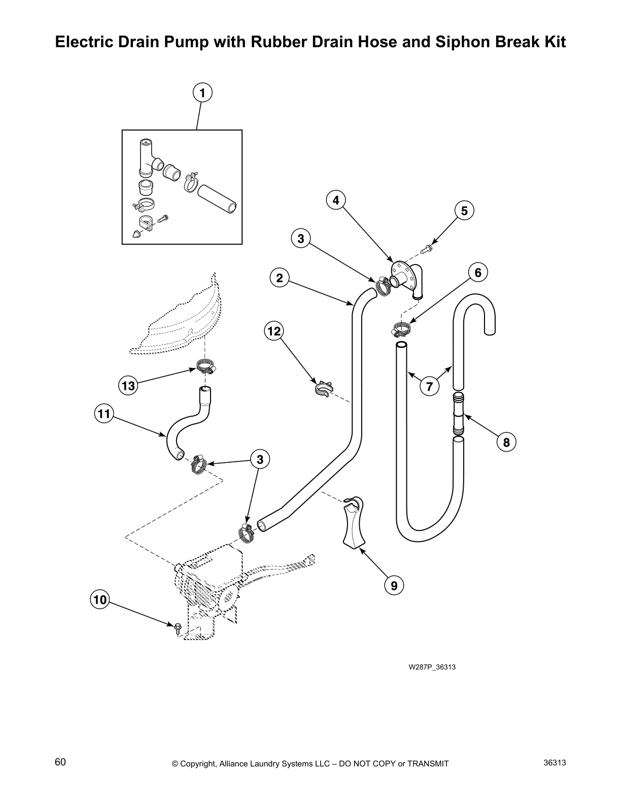 Electric Drain Pump with Rubber Drain Hose and Siphon Break Kit