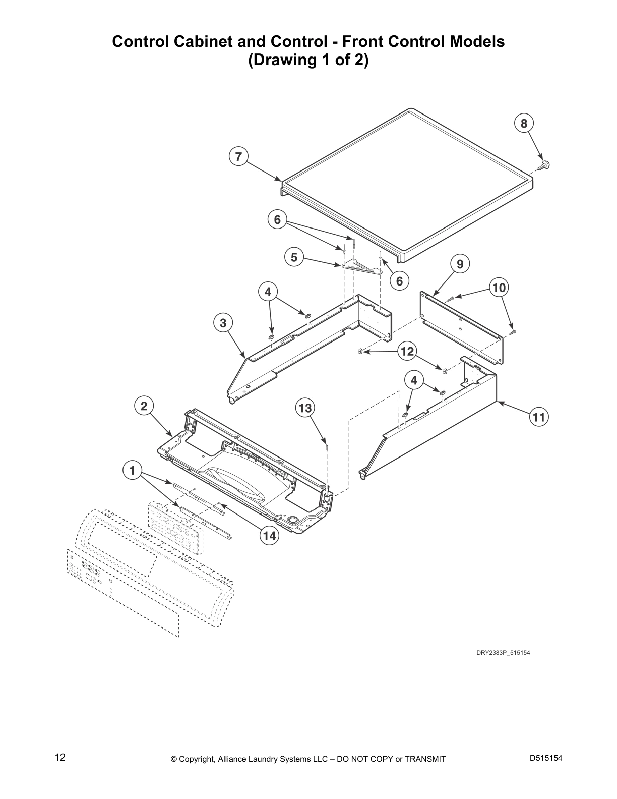 Control Cabinet and Control - Front Control Models 
(Drawing 1 of 2)