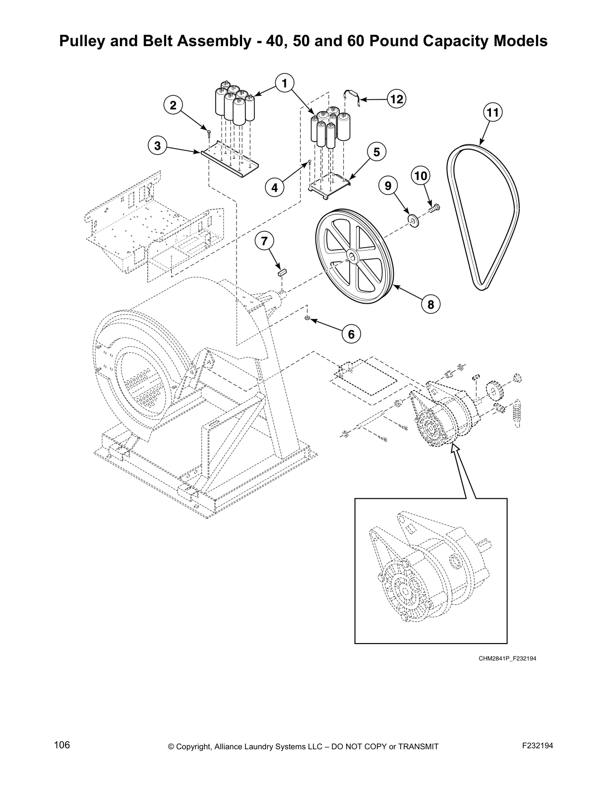 Pulley and Belt Assembly - 40, 50 and 60 Pound Capacity Models