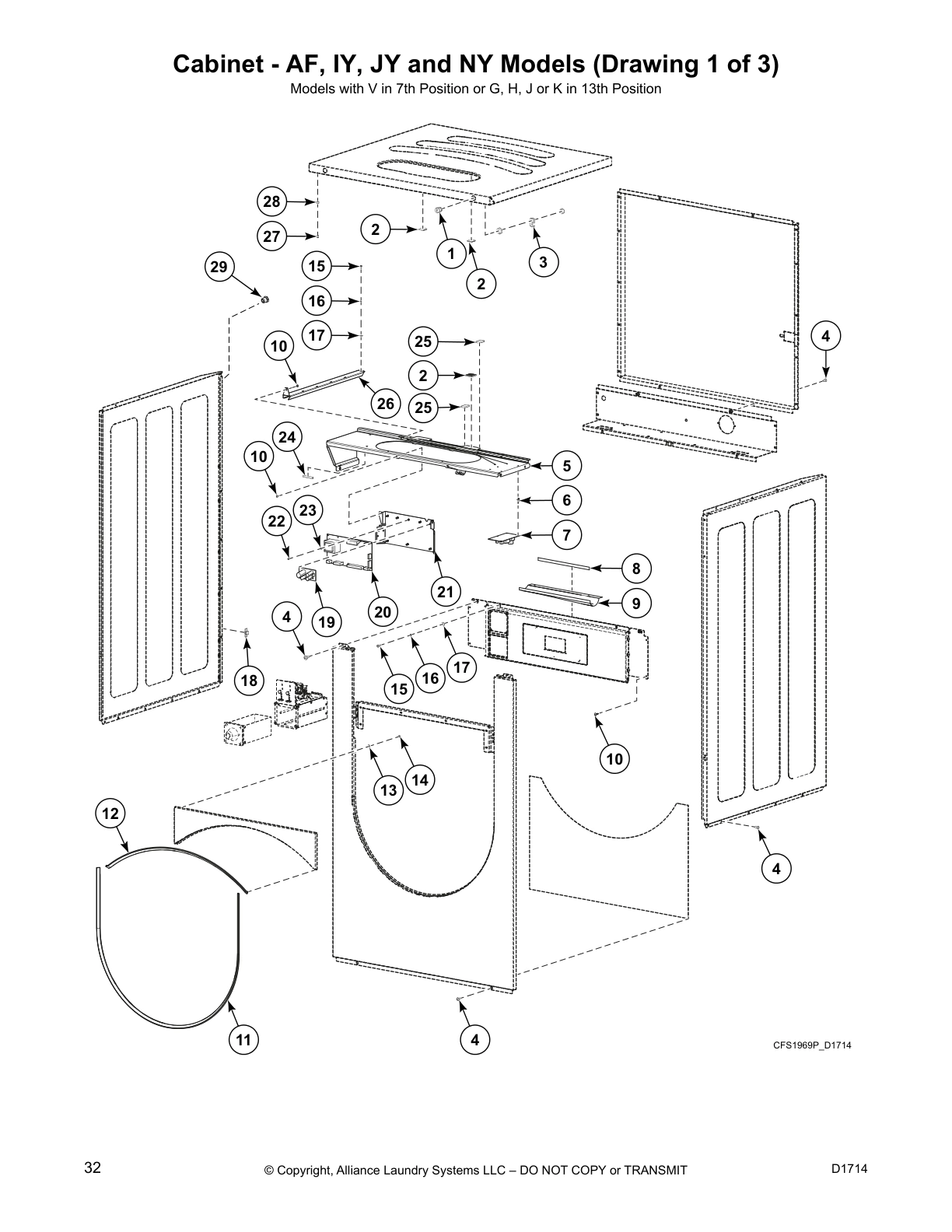 Cabinet - AF, IY, JY and NY Models (Drawing 1 of 3)