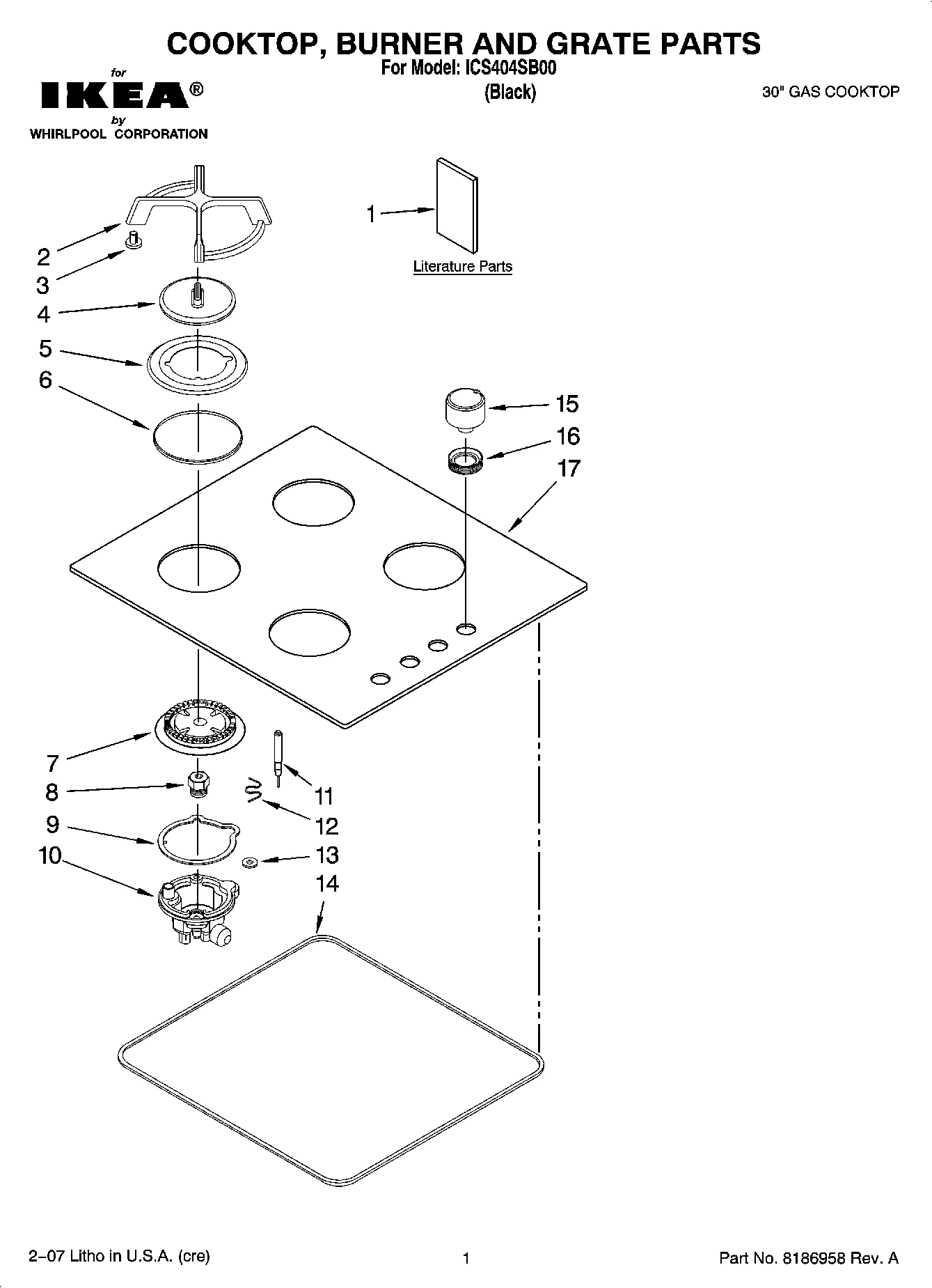 01 - COOKTOP, BURNER AND GRATE PARTS