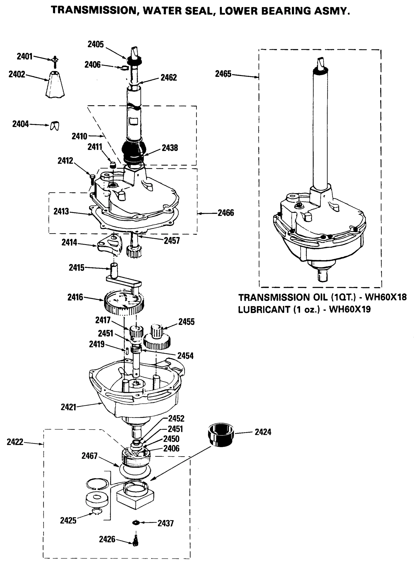 TRANSMISSION, WATER SEAL, LOWER BEARING ASMY.