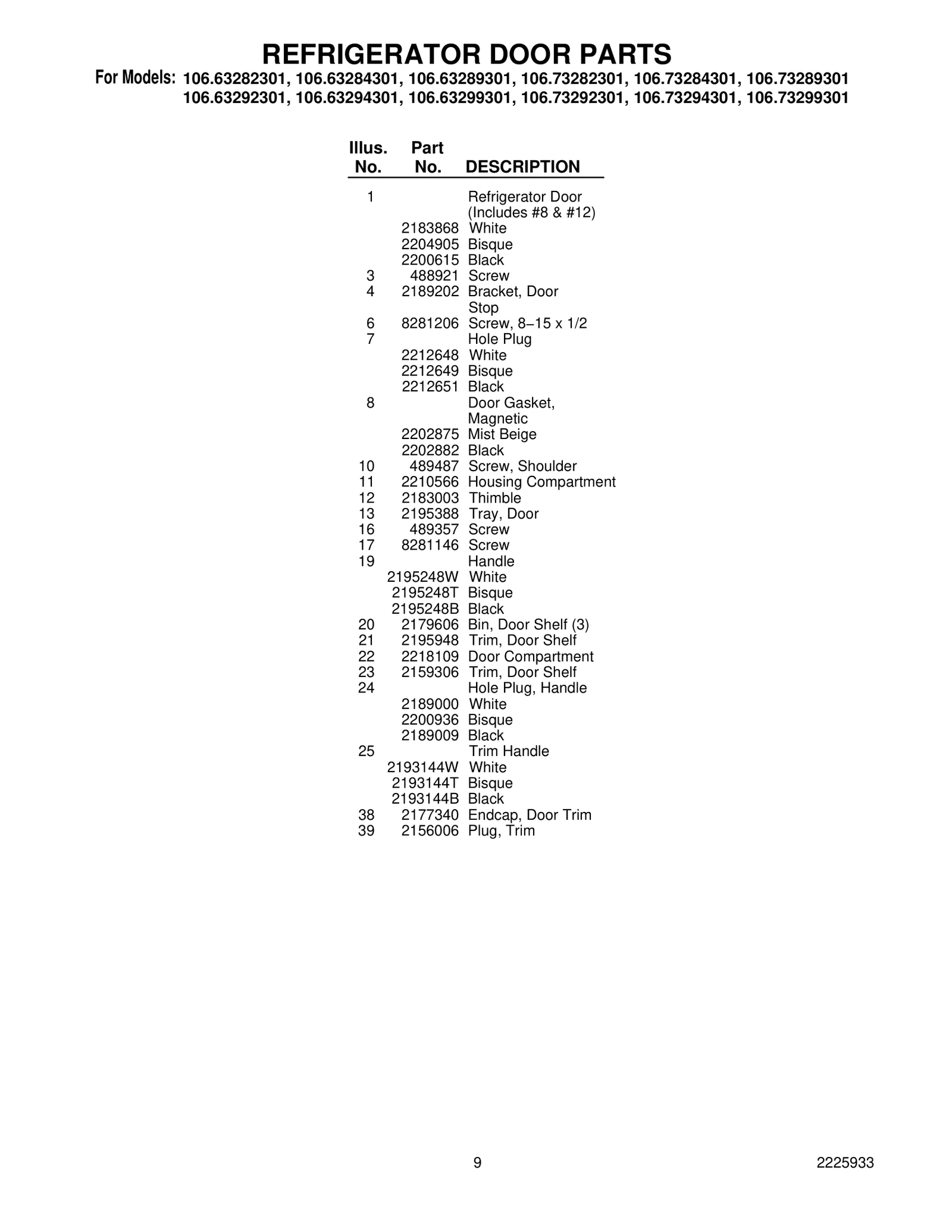 REFRIGERATOR DOOR PARTS