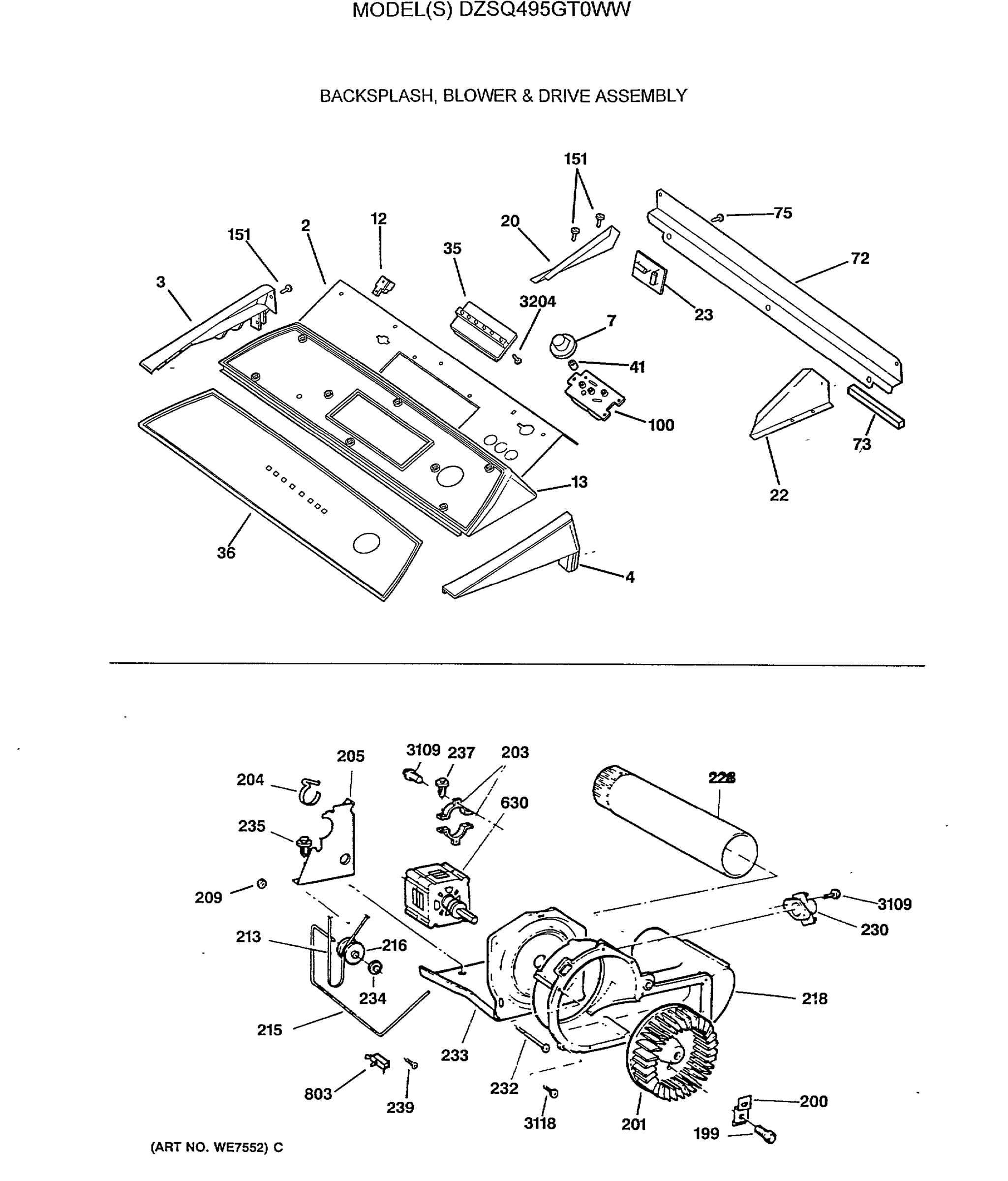 BACKSPLASH, BLOWER & DRIVE ASSEMBLY