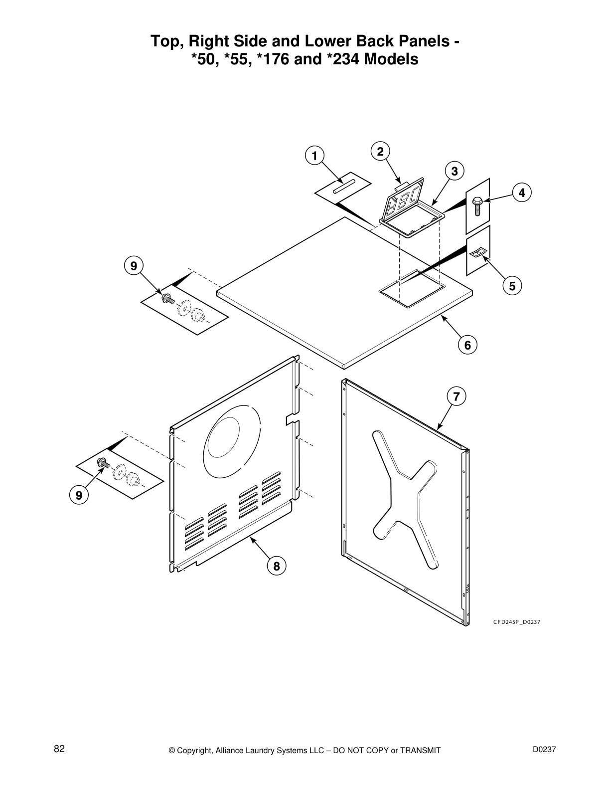 Top, Right Side and Lower Back Panels - 
*50, *55, *176 and *234 Models