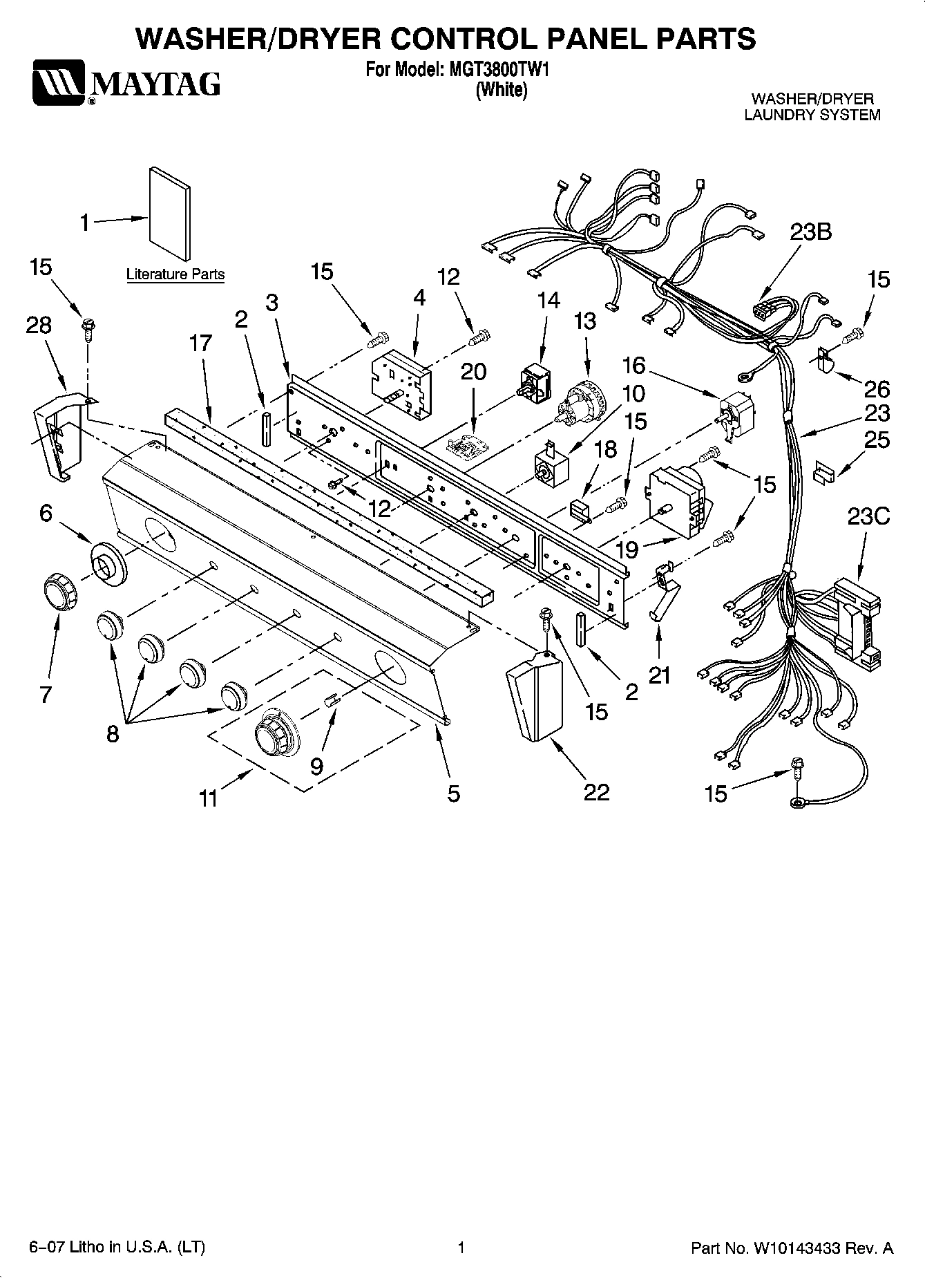 01 - WASHER/DRYER CONTROL PANEL PARTS