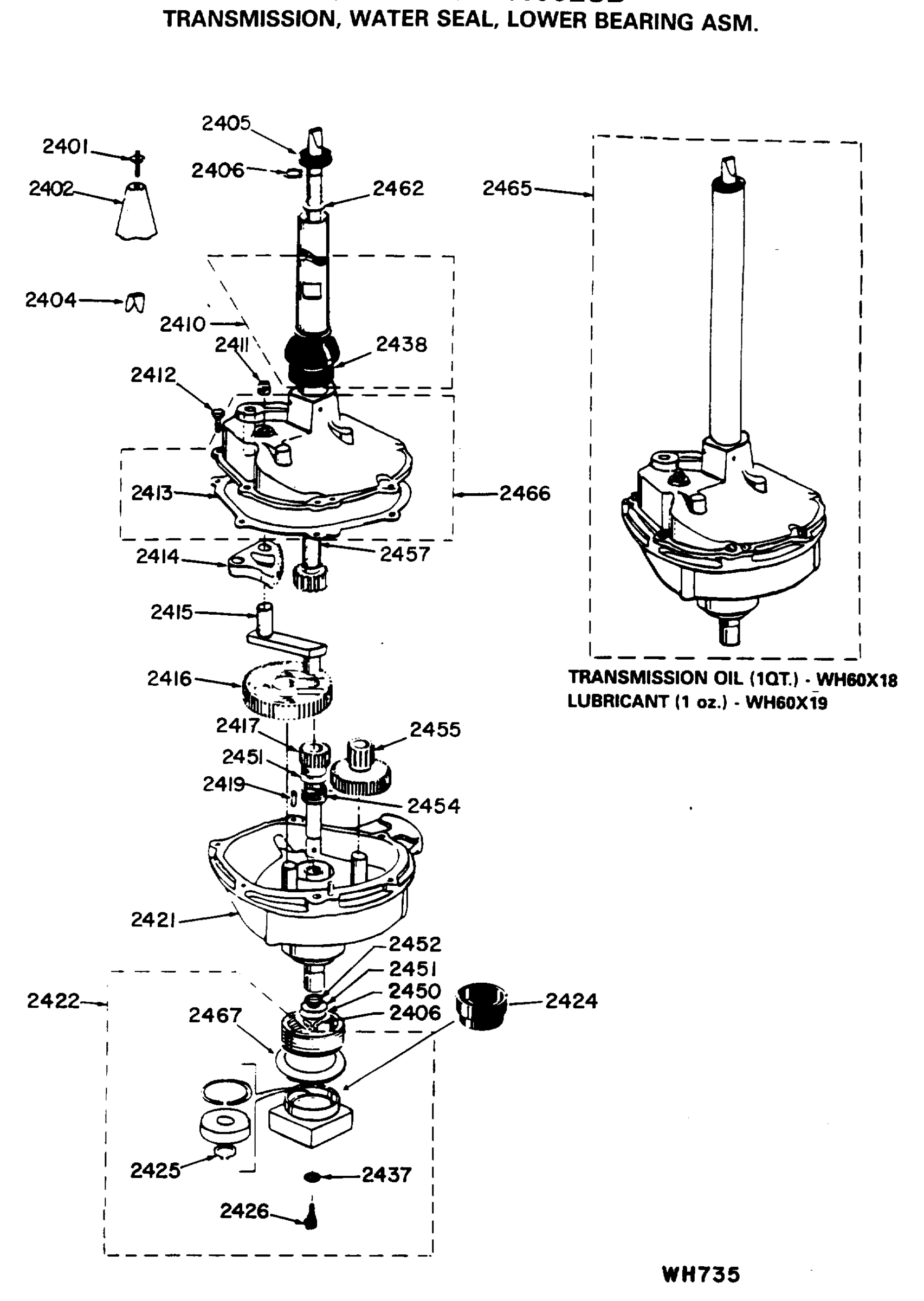 TRANSMISSION, WATER SEAL, LOWER BEARING ASM.