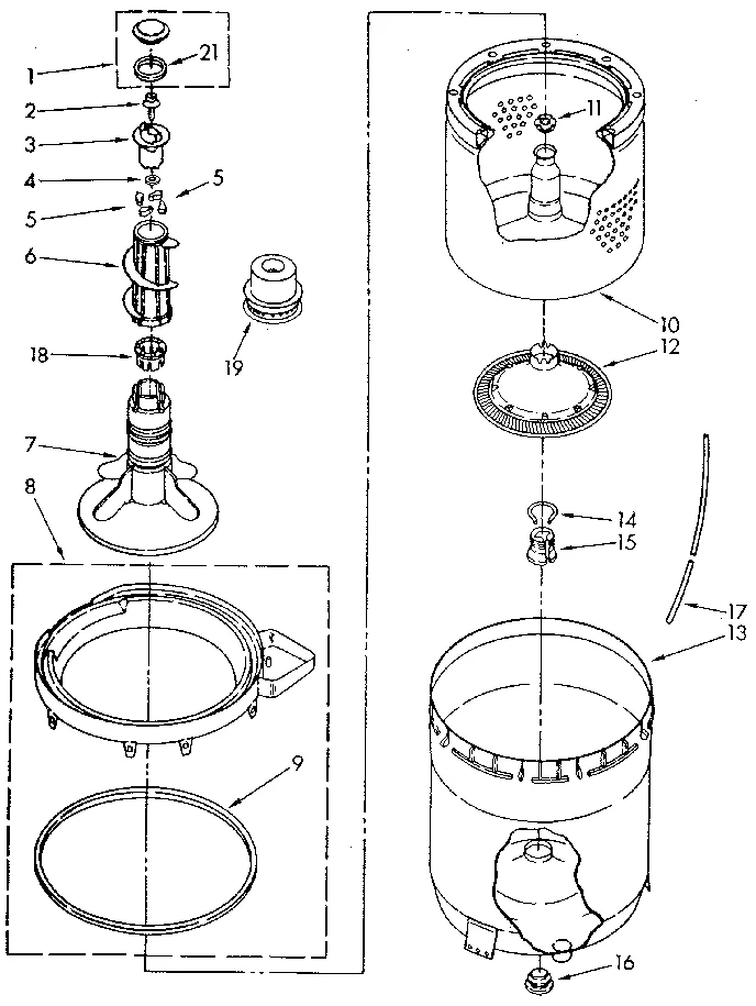 AGITATOR, BASKET AND TUB