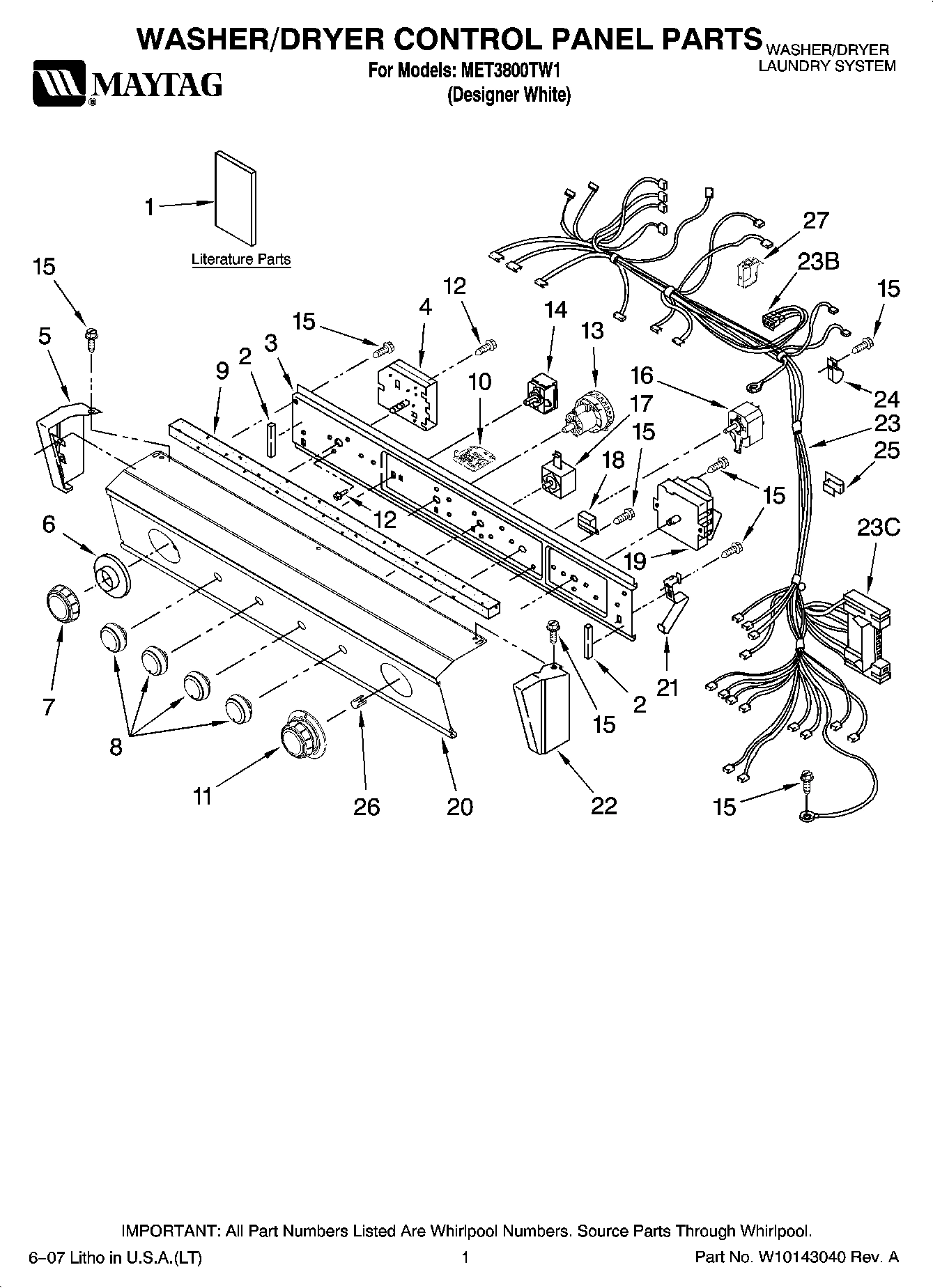 01 - WASHER/DRYER CONTROL PANEL PARTS