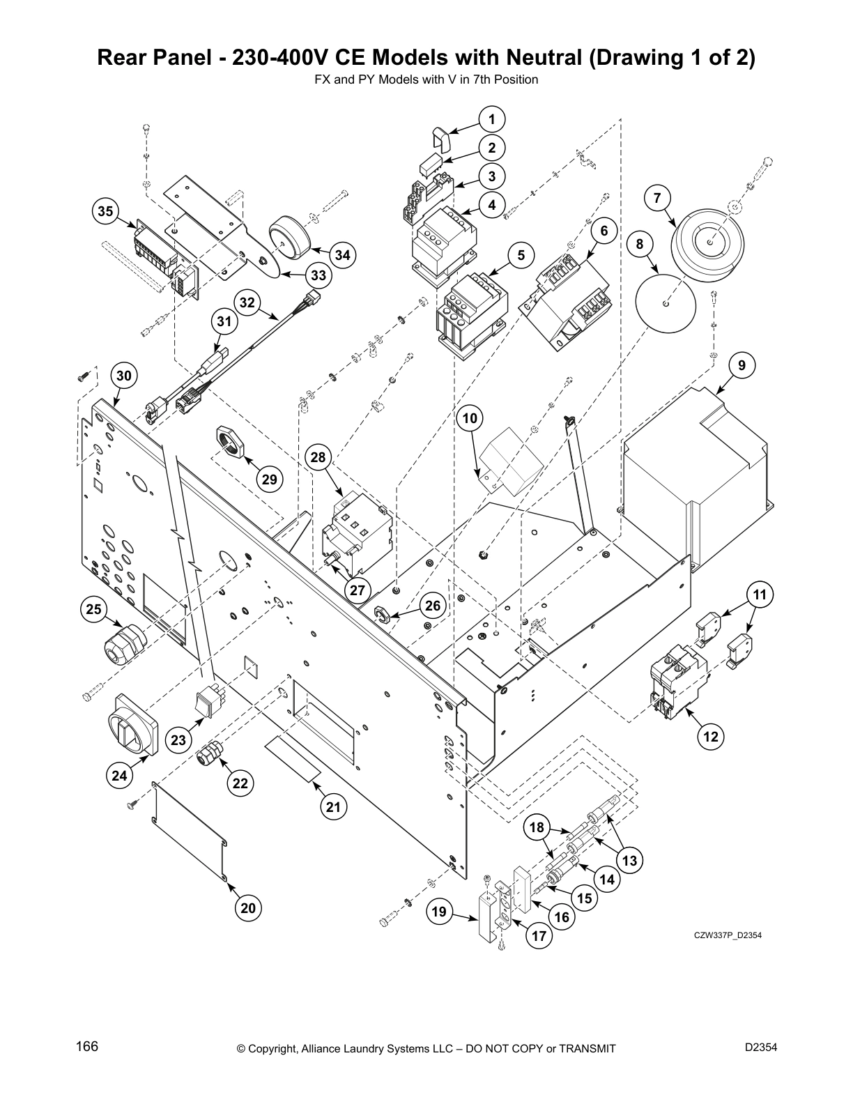 Rear Panel - 230-400V CE Models with Neutral (Drawing 1 of 2)