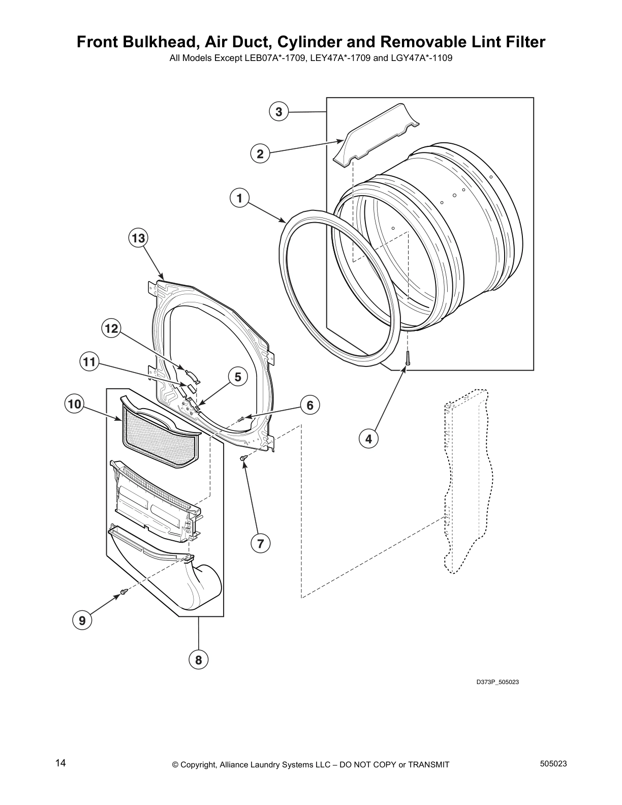 Front Bulkhead, Air Duct, Cylinder and Removable Lint Filter