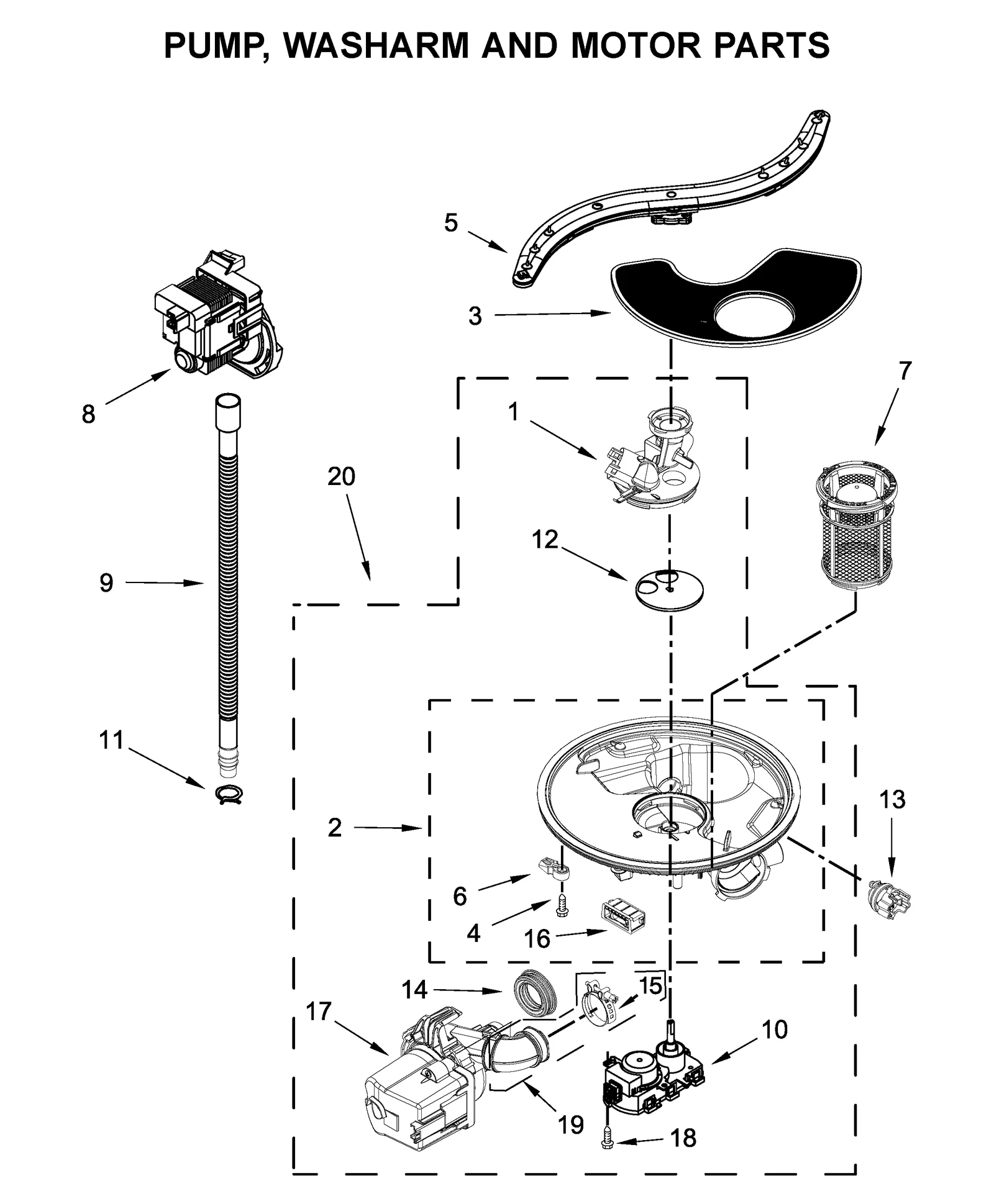 PUMP, WASHARM AND MOTOR PARTS