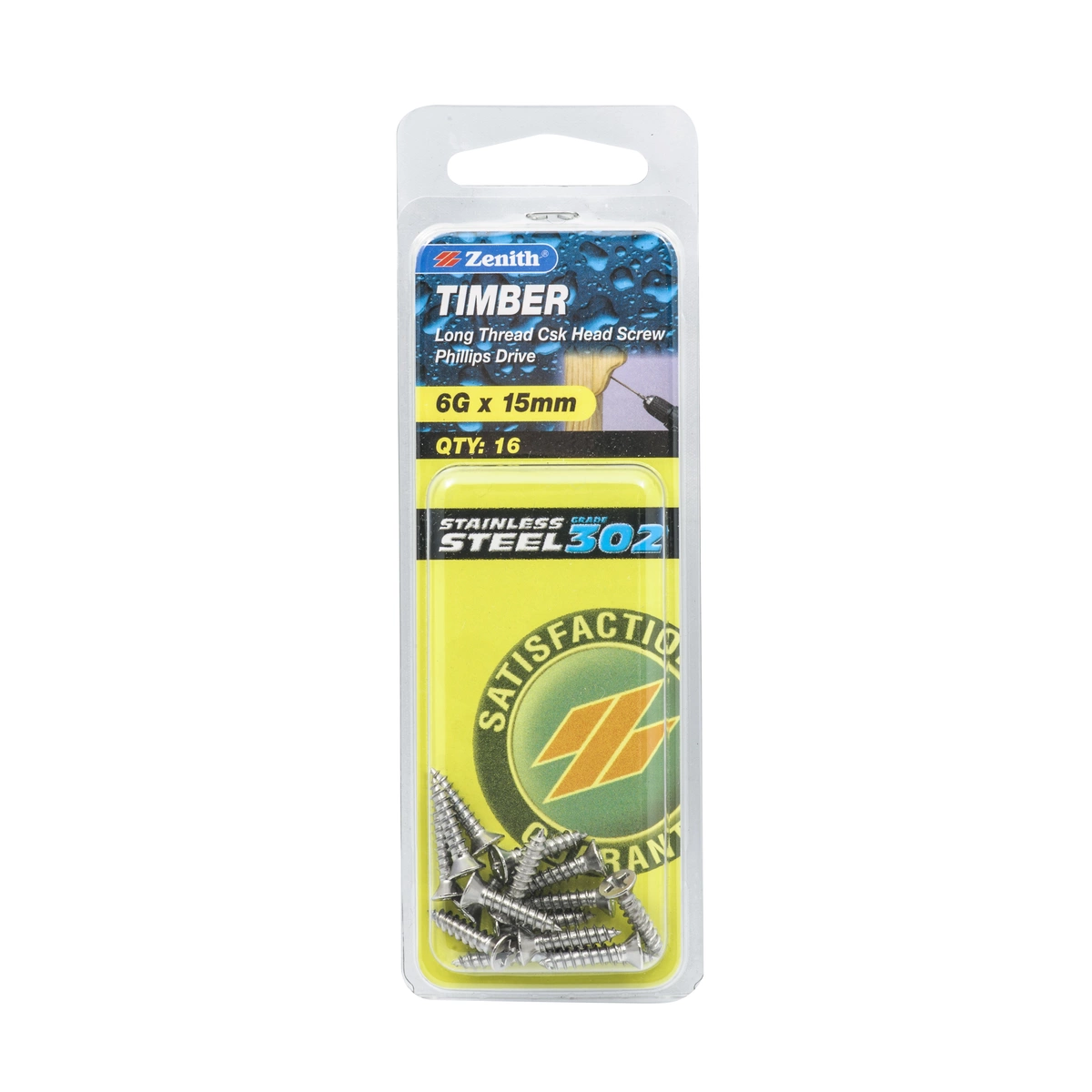 ZENITH® 6G x 15mm 304 Stainless Steel, Phillips Drive, Timber Screws – External Use – 16 Pack