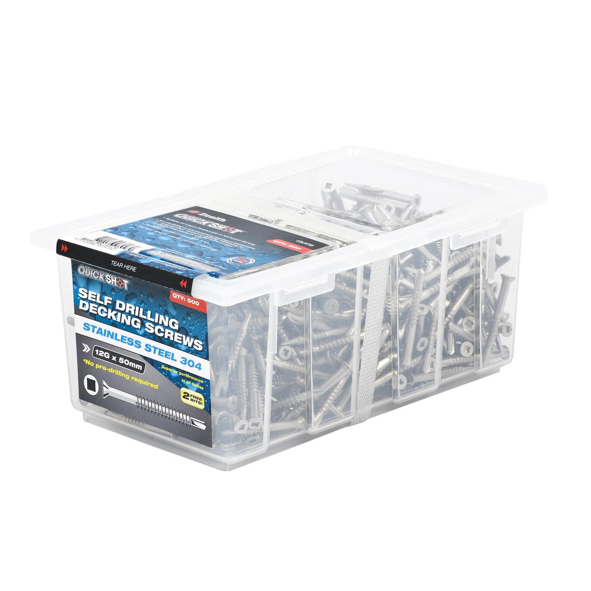 ZENITH® 12G x 50mm 304 Stainless Steel, Self Drilling, Square Drive, Decking Screws – External Use – 500 Pack